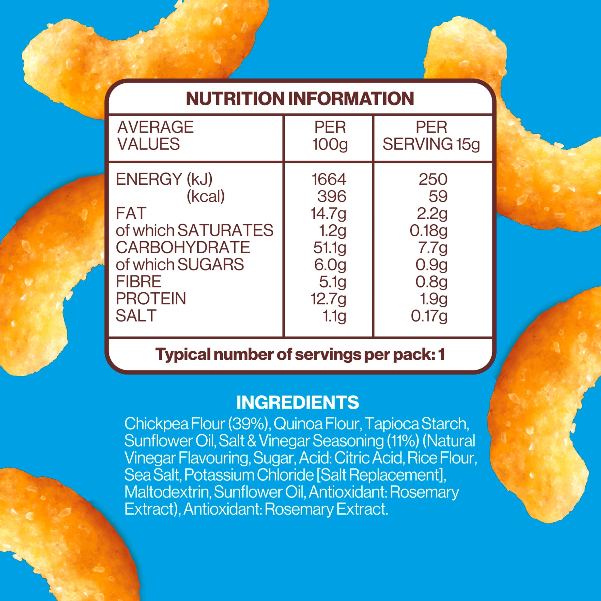 Hippeas Salt & Vinegar Vibes Chickpea Puff Snacks 5 Pack 15g thumbnail 2