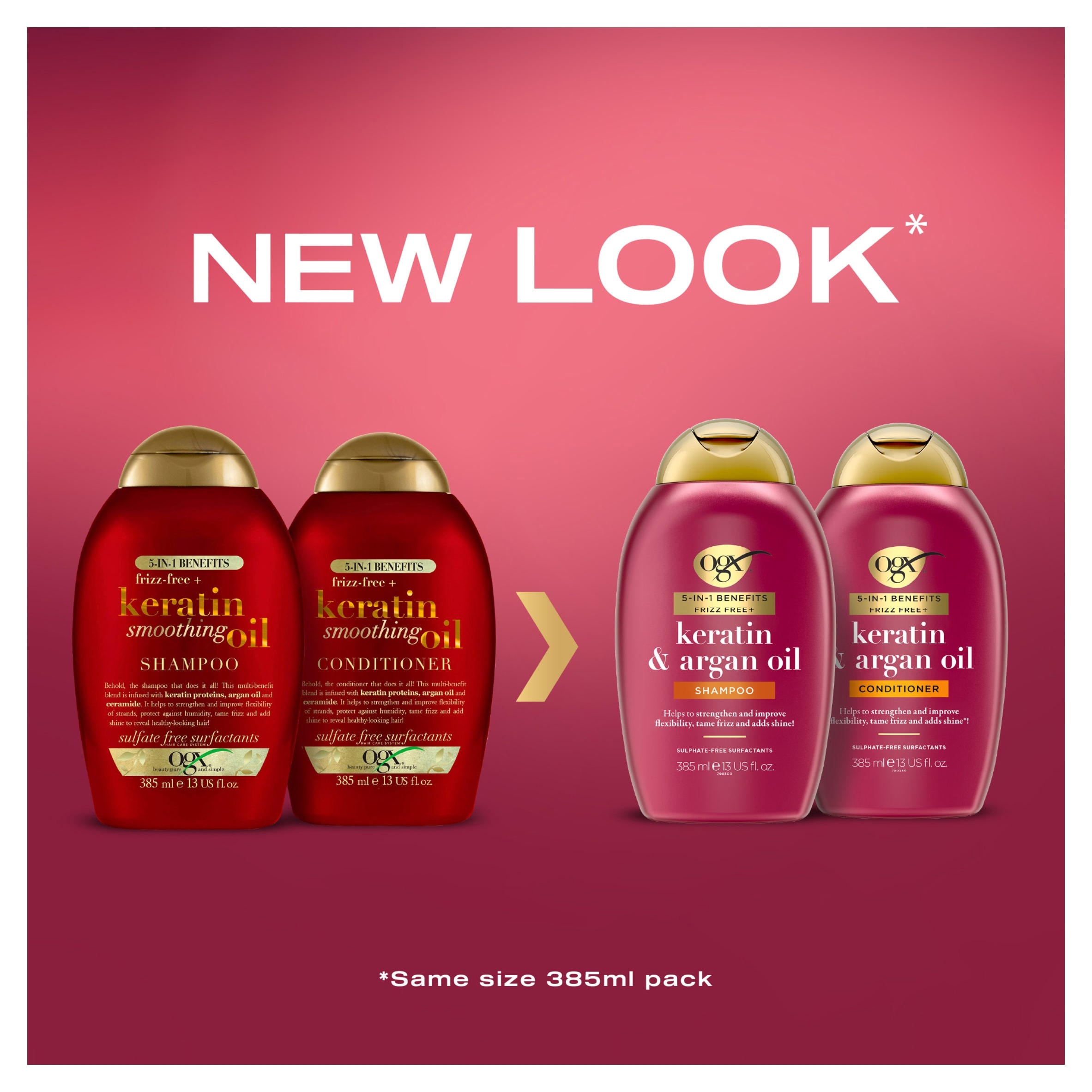 OGX Anti-Frizz Keratin Smoothing Oil Shampoo Sulphate Free 385ml thumbnail 2