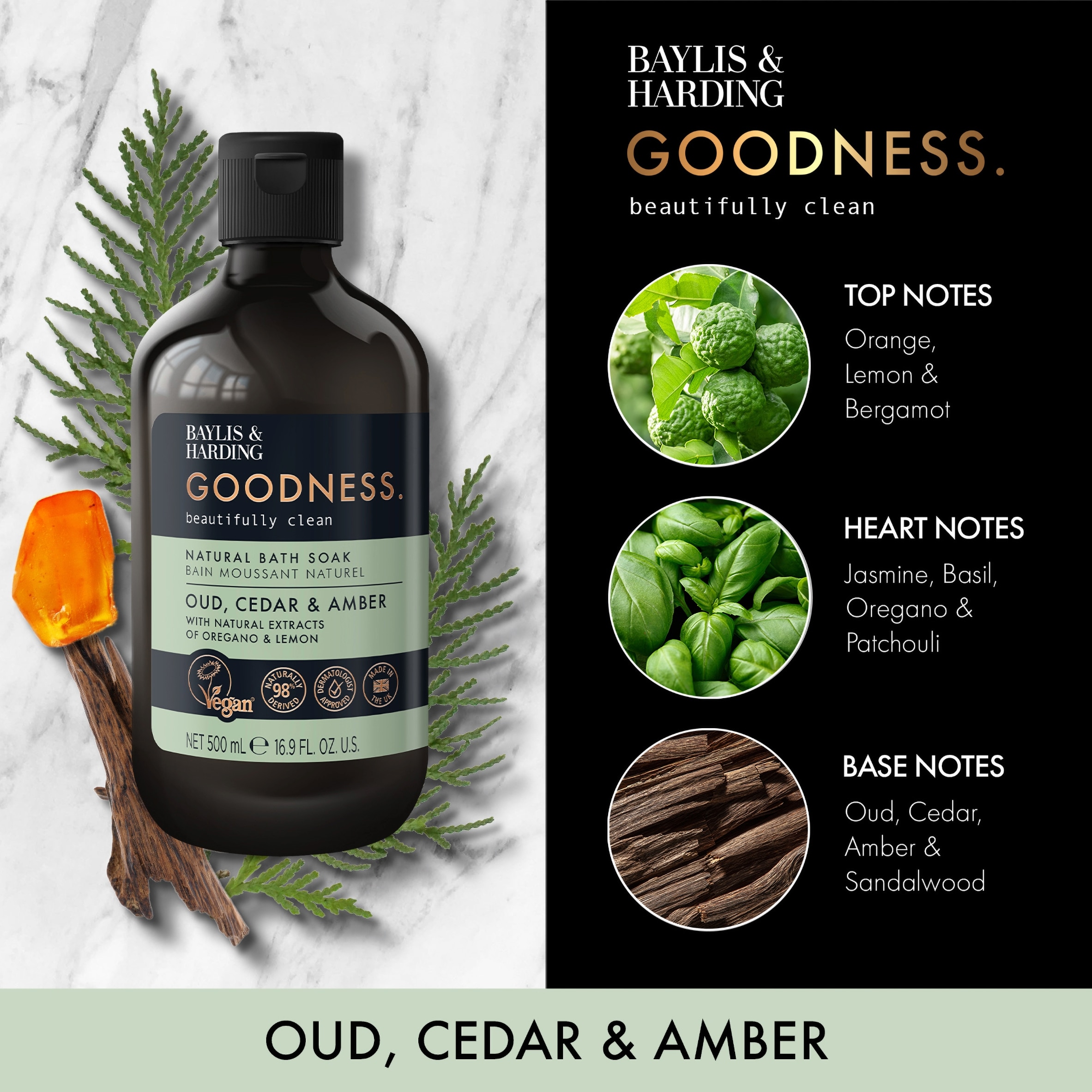 Baylis & Harding Goodness Oud Cedar & Amber Bath Soak 500Ml thumbnail 2