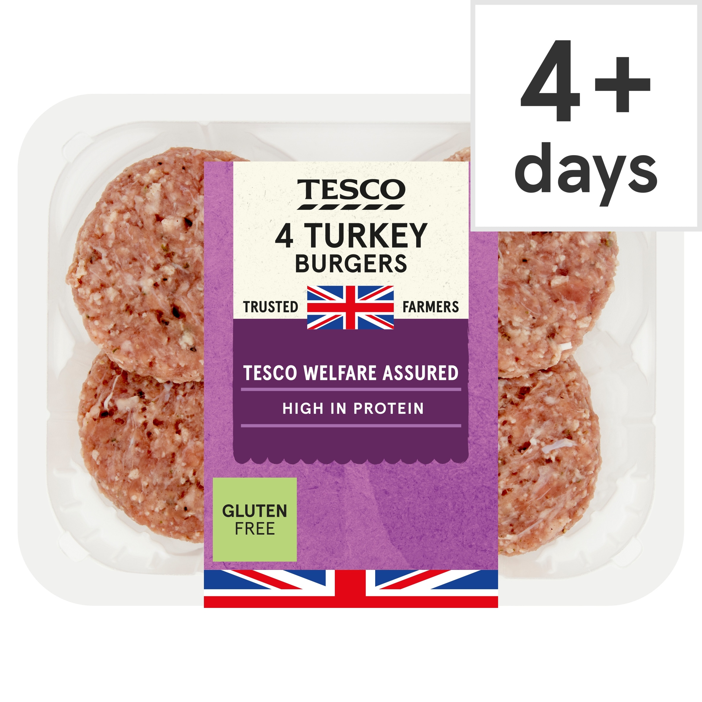Tesco British Turkey Burgers 4 Pack 454g