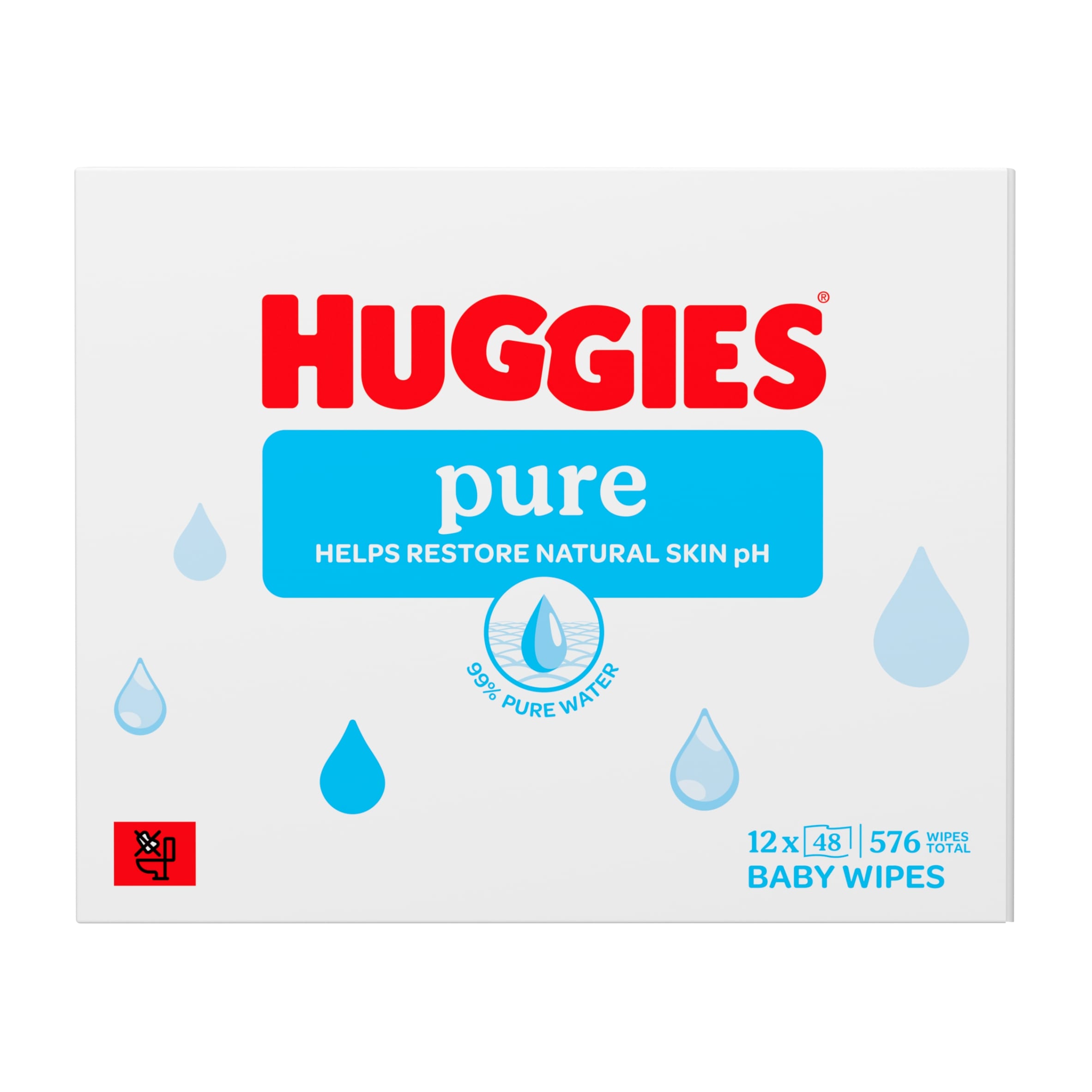 Huggies Pure 0% Plastic Baby Wipes 12x48 576 Wipes