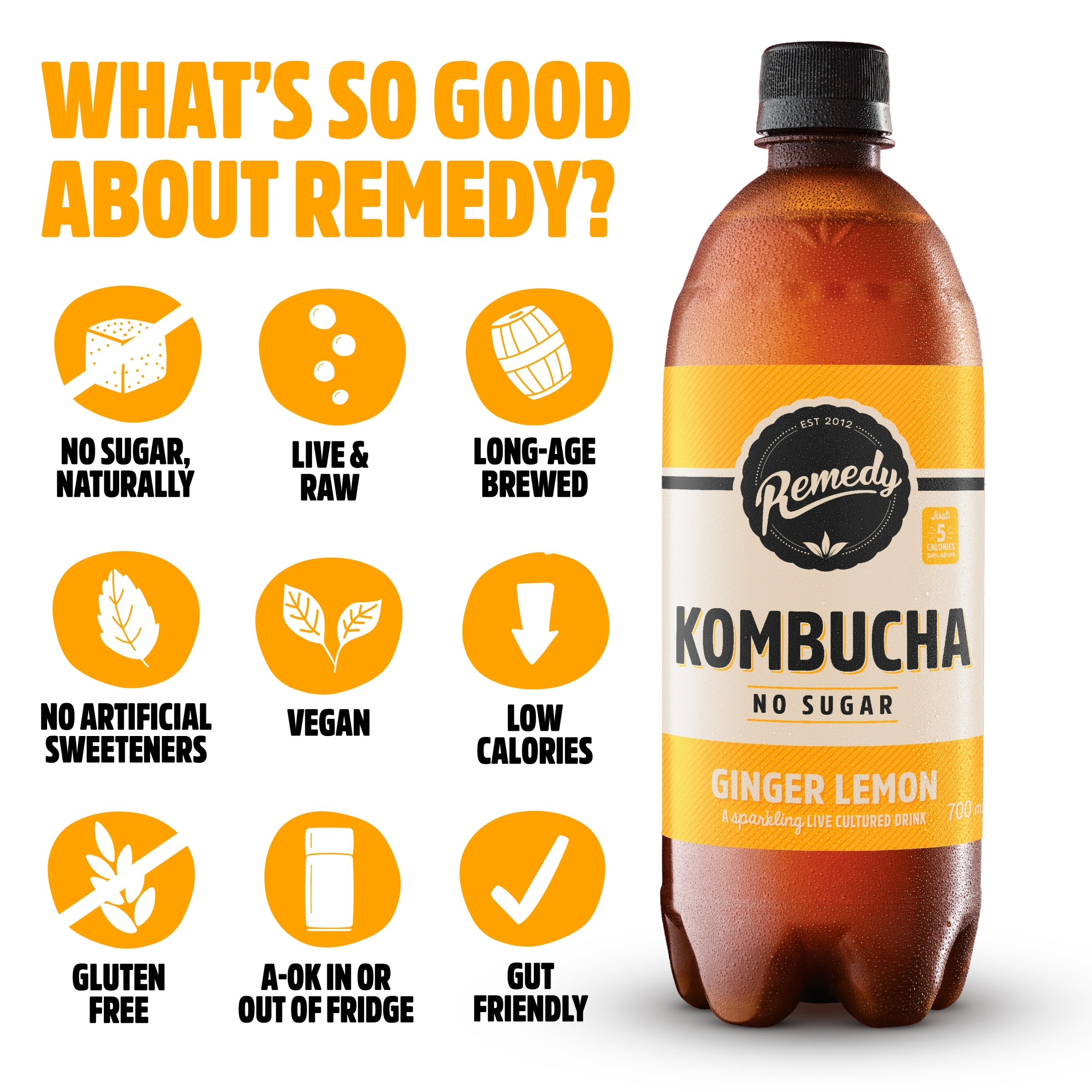 Remedy Kombucha Ginger Lemon 700Ml thumbnail 2