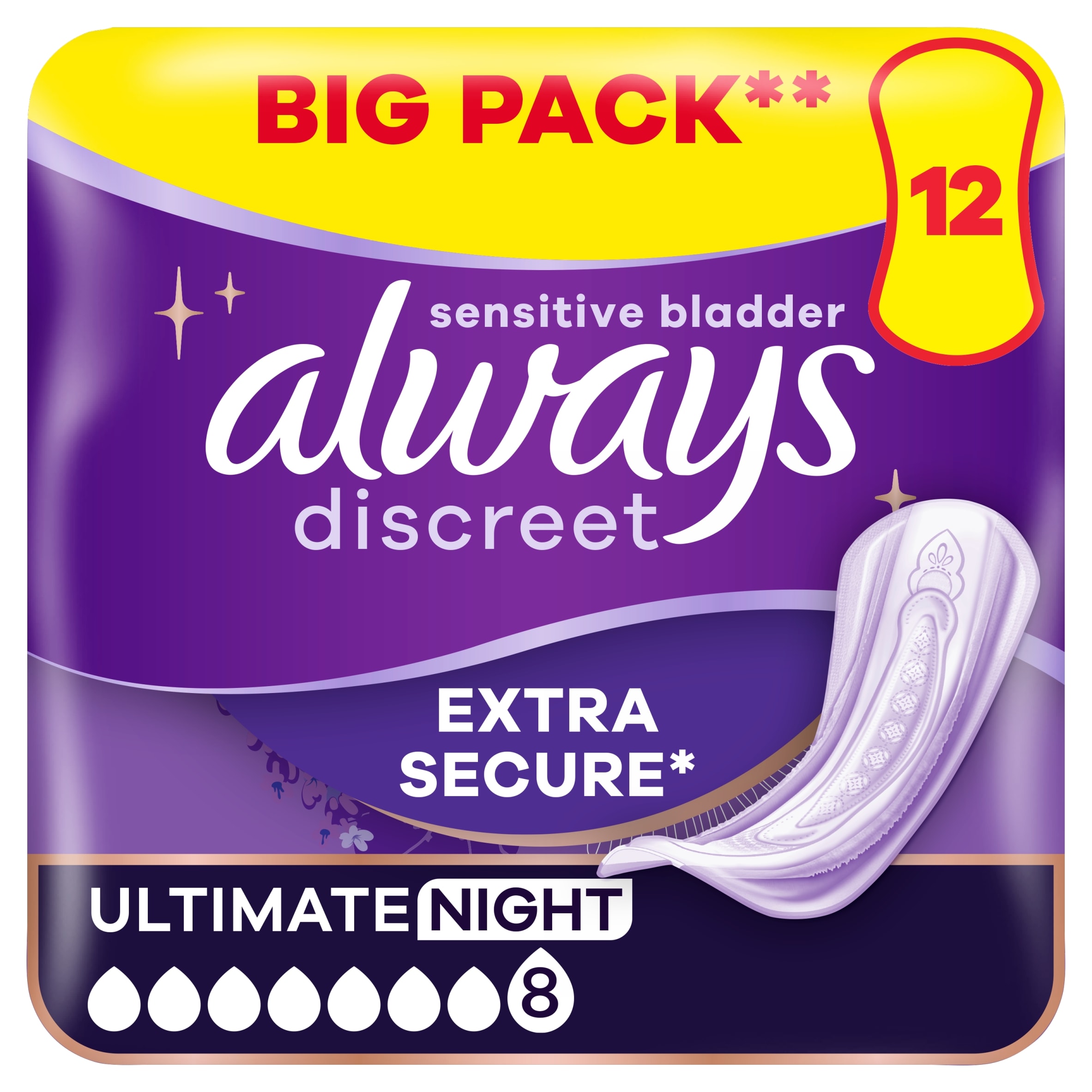 Always Discreet Incontinence Ultimate Night Pads 12 Pack