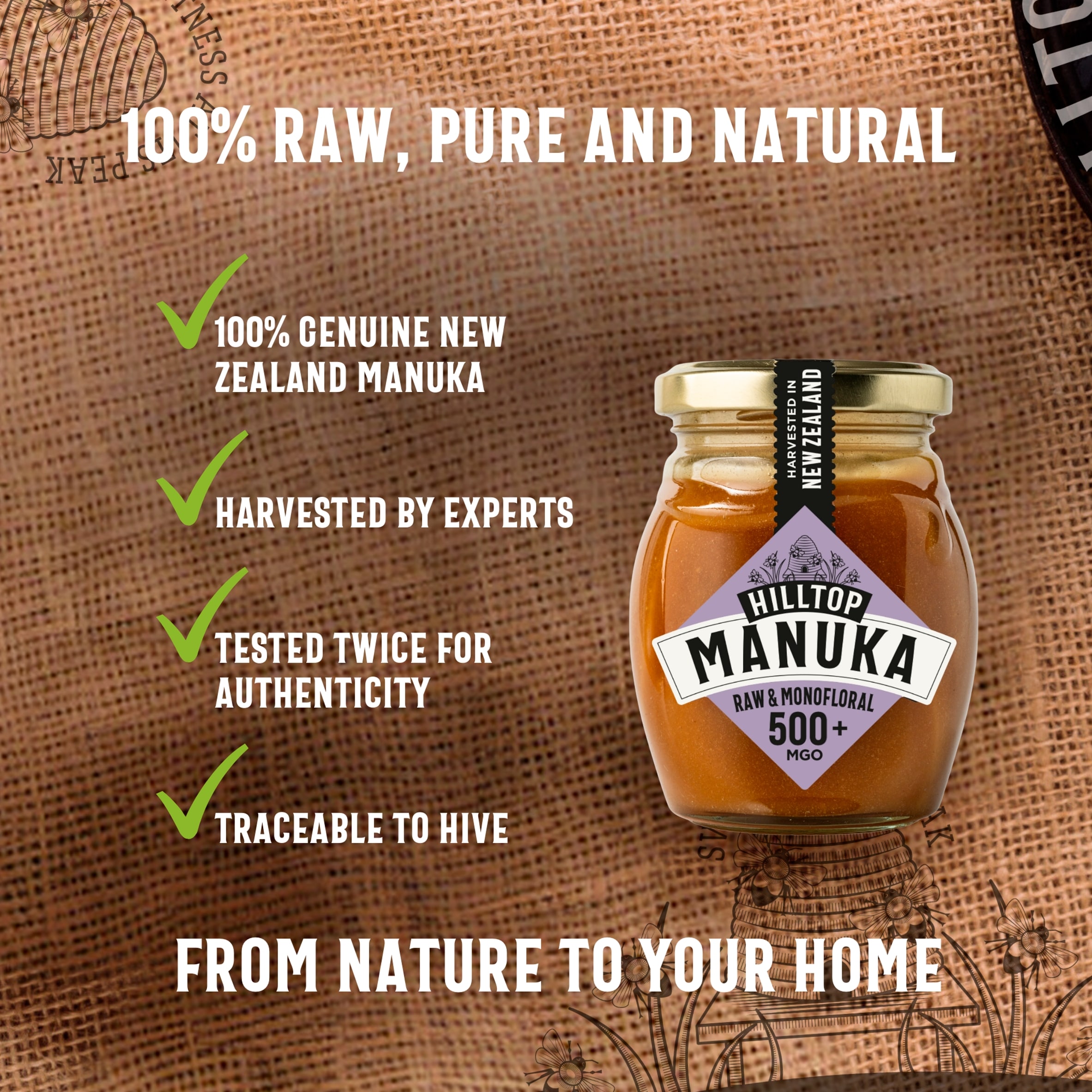 Hilltop Premium Manuka Honey 500+ Mgo 225G thumbnail 4