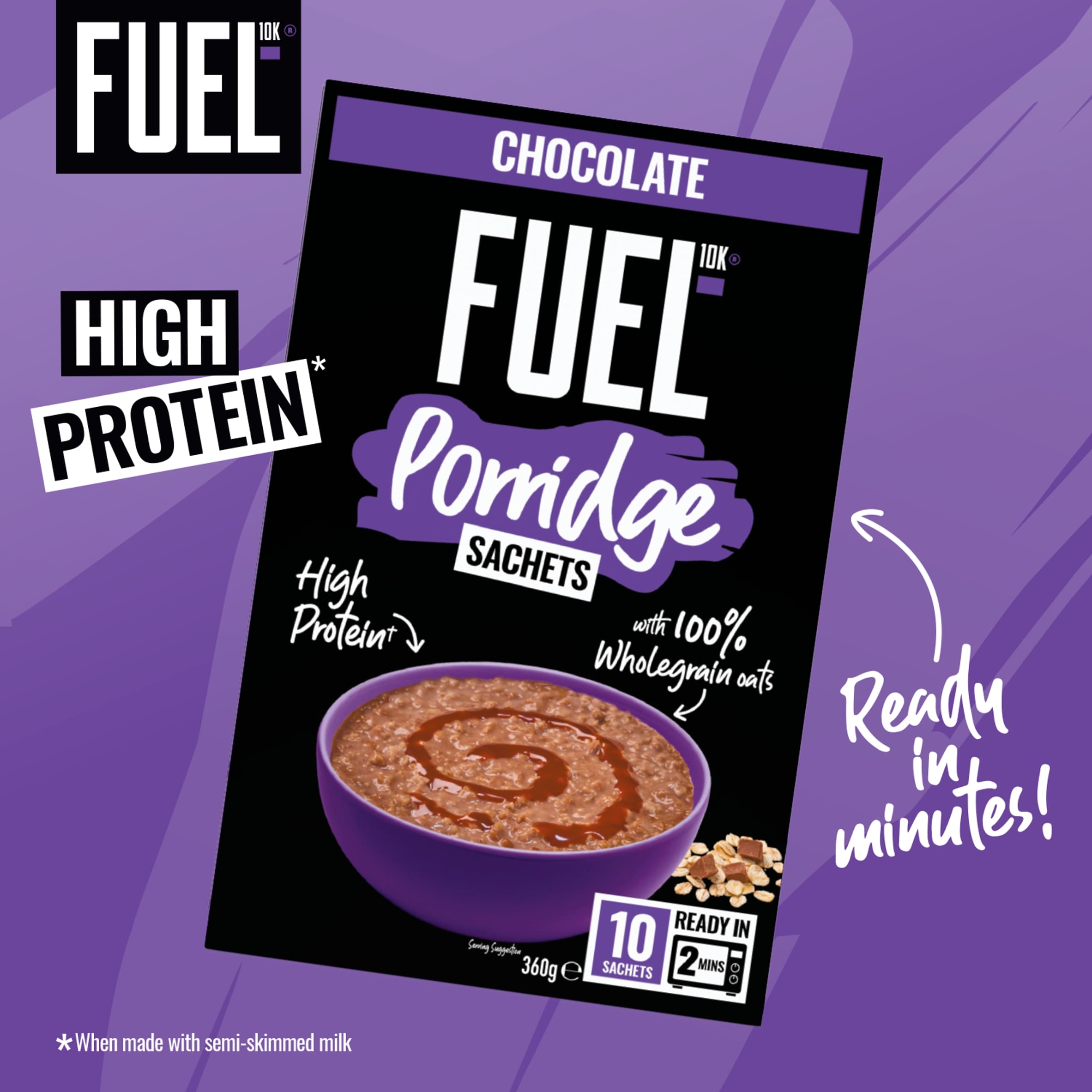 FUEL10K Chocolate Protein Porridge Oat Cereal Sachets 10x36g thumbnail 2