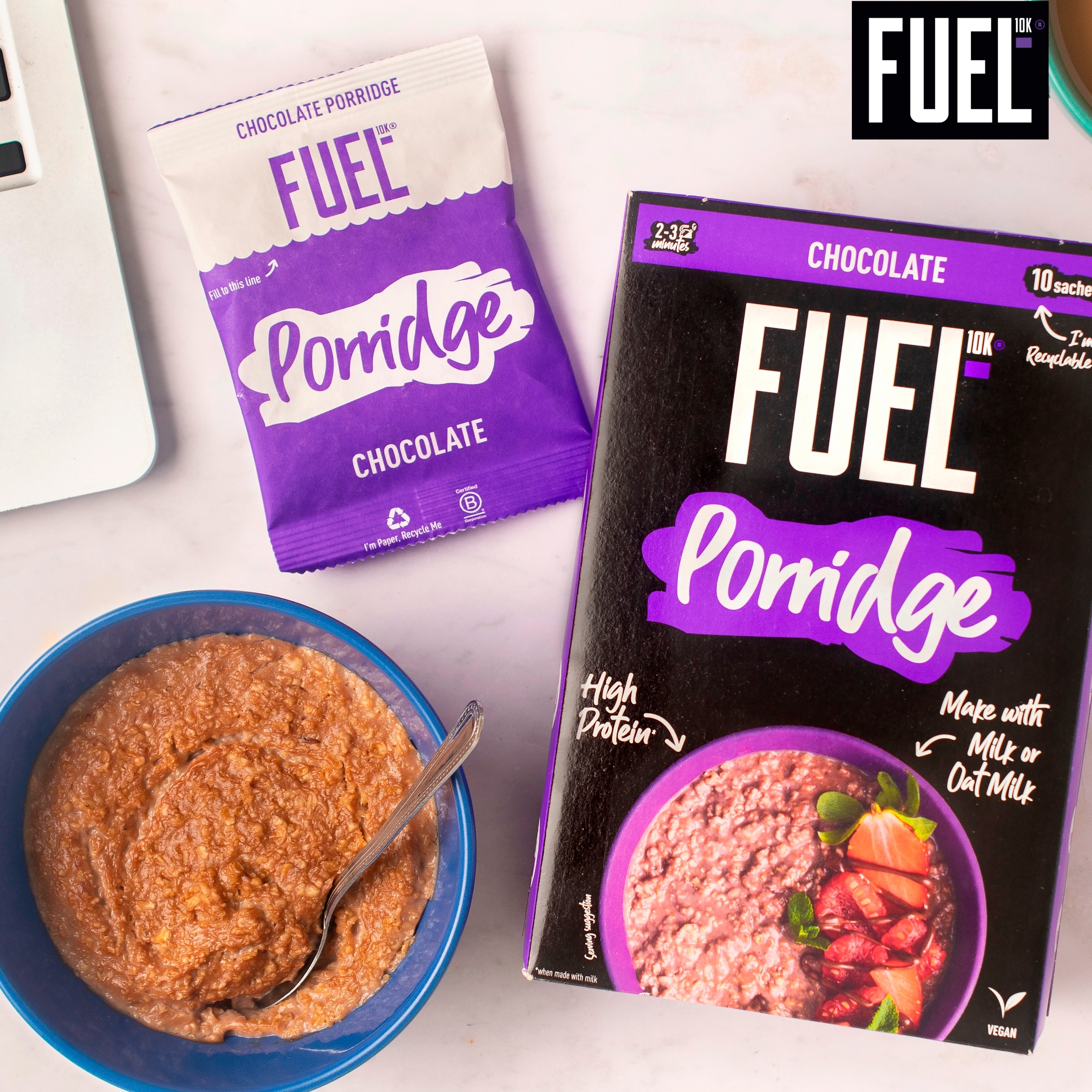 FUEL10K Chocolate Protein Porridge Oat Cereal Sachets 10x36g thumbnail 3