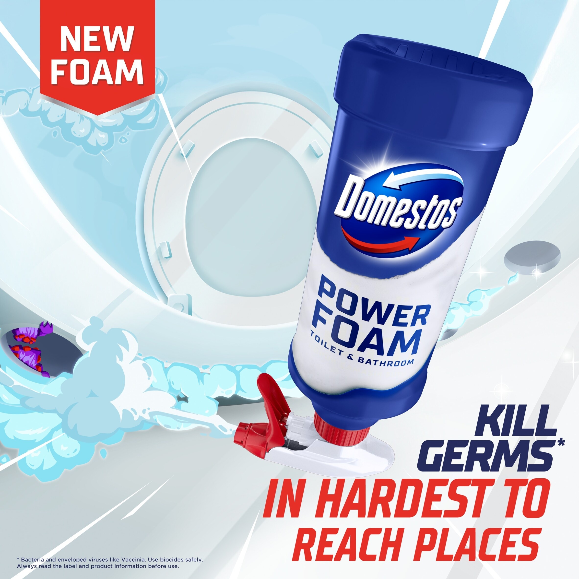 Domestos Power Foam Toilet and Bathroom Cleaner Arctic Fresh 450ml thumbnail 2