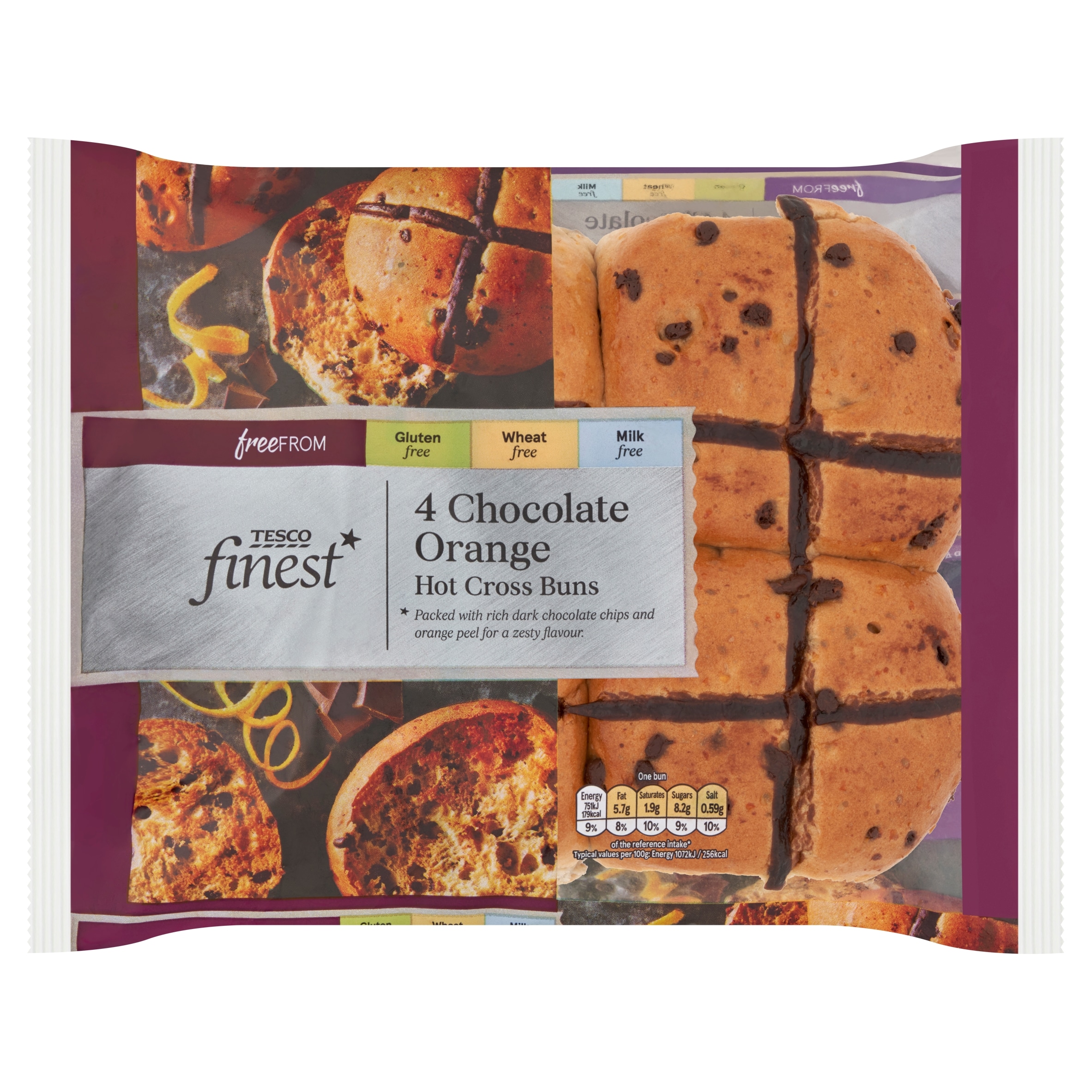 Tesco Finest Free From Hot Cross Buns - Chocolate Orange 4 Pack