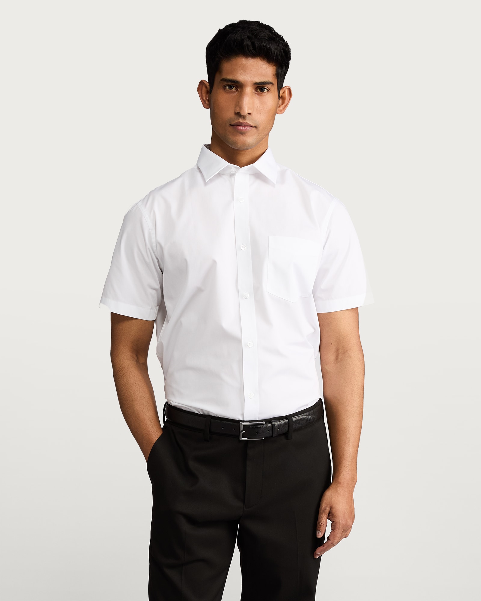 F&F Regular Fit Short Sleeved Easy Iron Shirt in White thumbnail 2