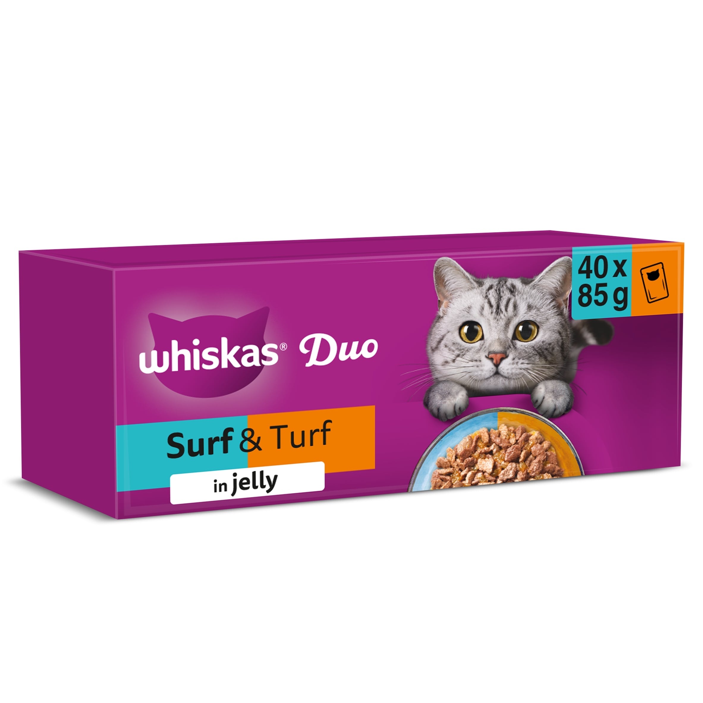 Whiskas 1+ Duo Surf and Turf Adult Wet Cat Food Pouches in Jelly
