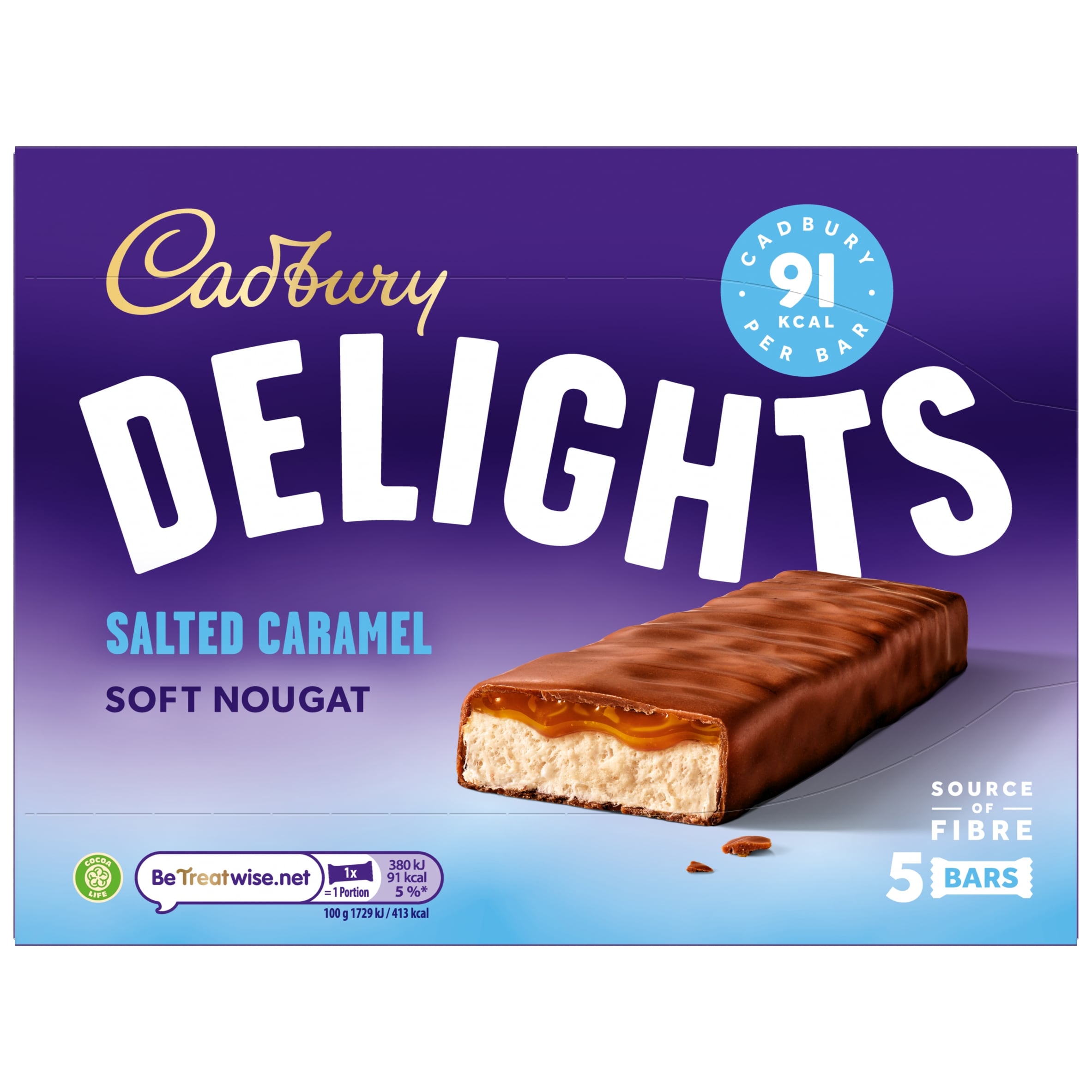 Cadbury Delights Soft Nougat Salted Caramel Chocolate Bars