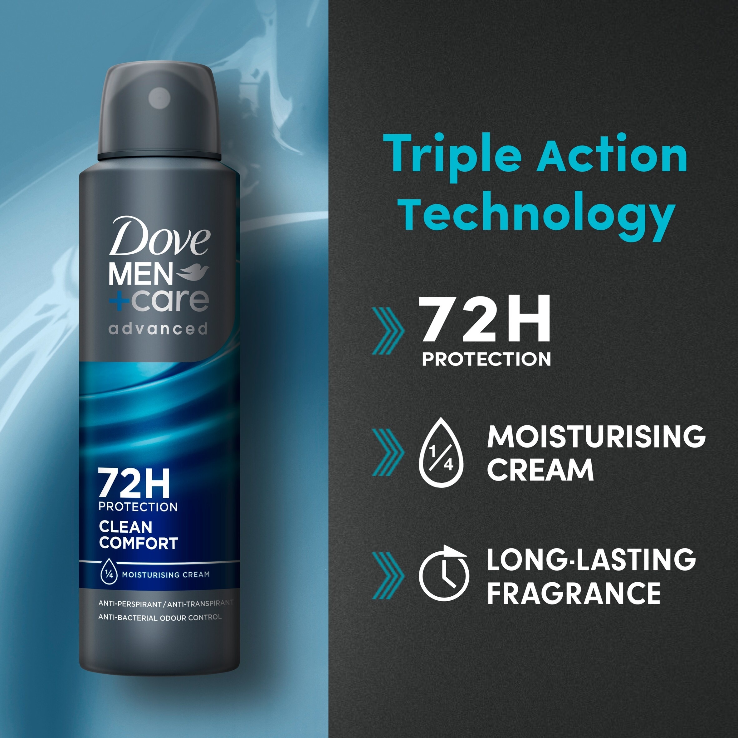 Dove Men+Care Clean Comfort 72h Antiperspirant Deodorant 150ml thumbnail 2