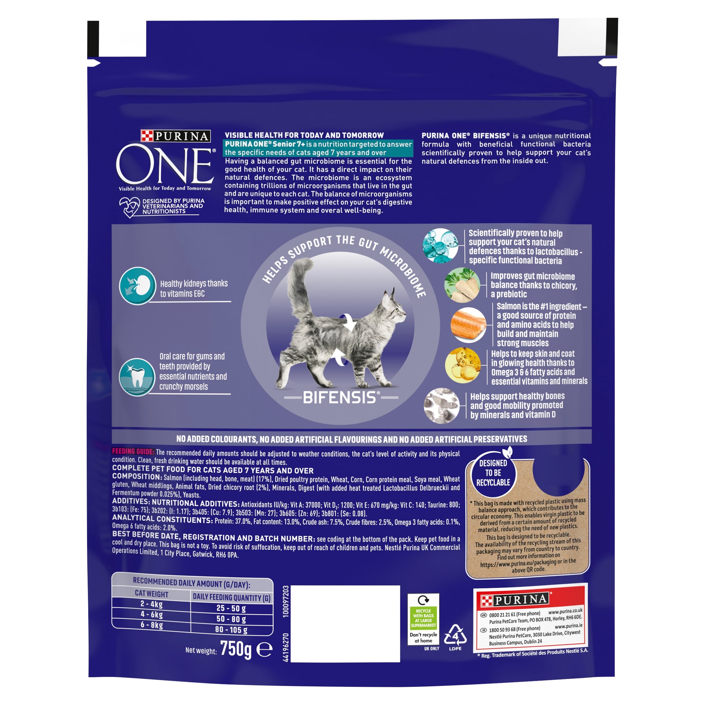 PURINA ONE Senior 7+ Salmon Dry Cat Food 750g thumbnail 2
