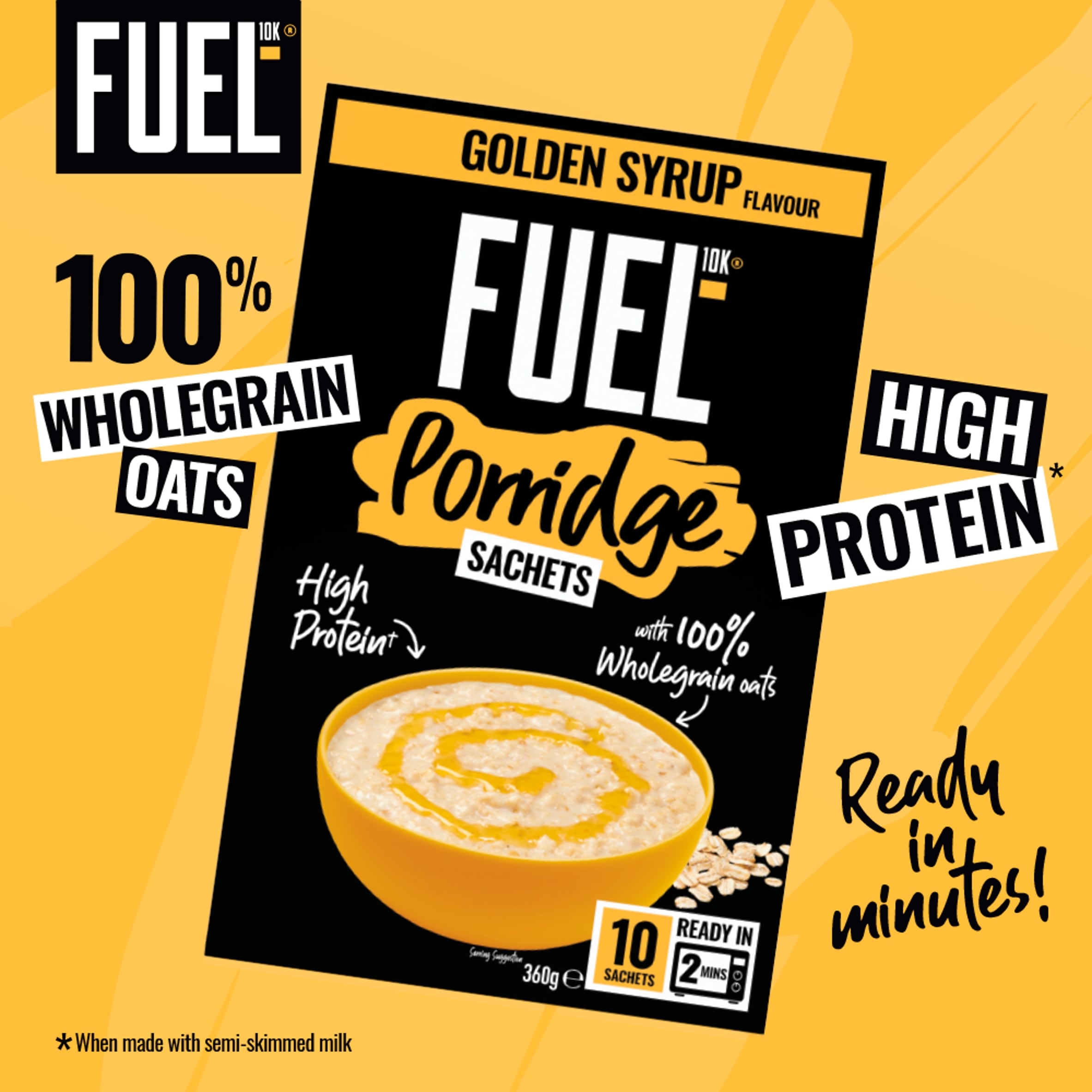 FUEL10K Golden Syrup Protein Porridge Oat Cereal Sachets  10x36g thumbnail 2