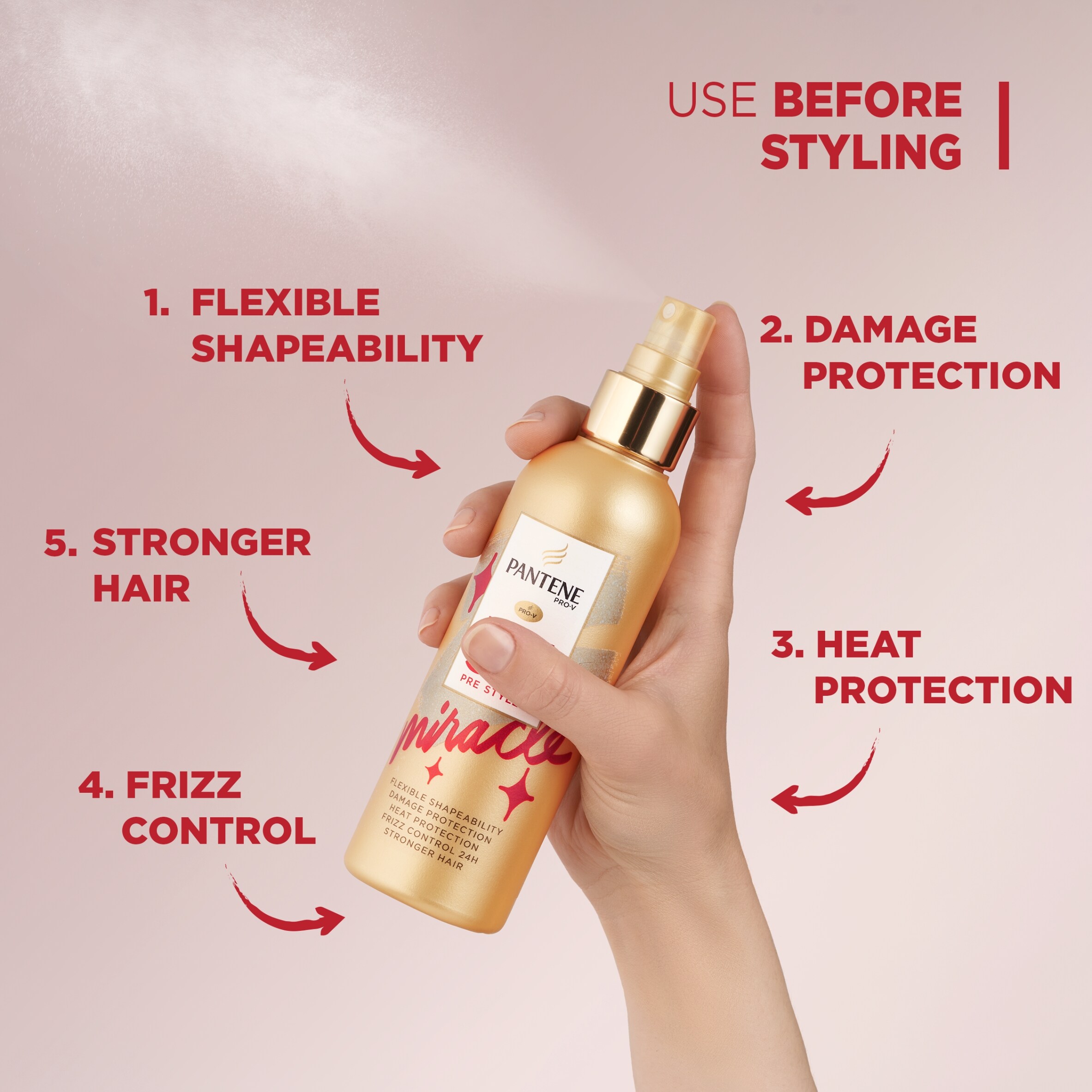 Pantene Miracle 5 In 1 Hair Pre-Styler Hairspray 200Ml thumbnail 5