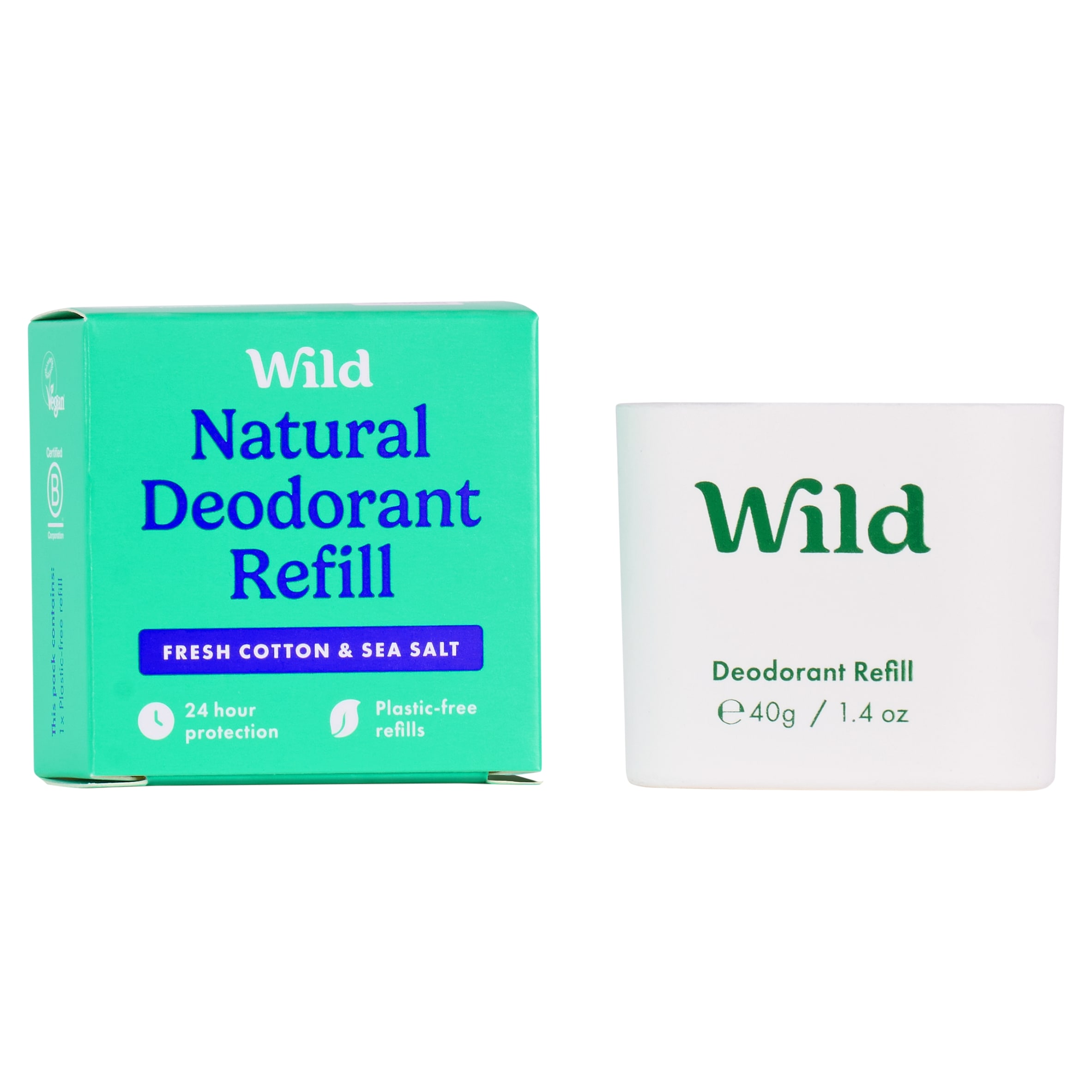 Wild Natural Deodorant Refill - Fresh Cotton & Sea Salt 40g thumbnail 2