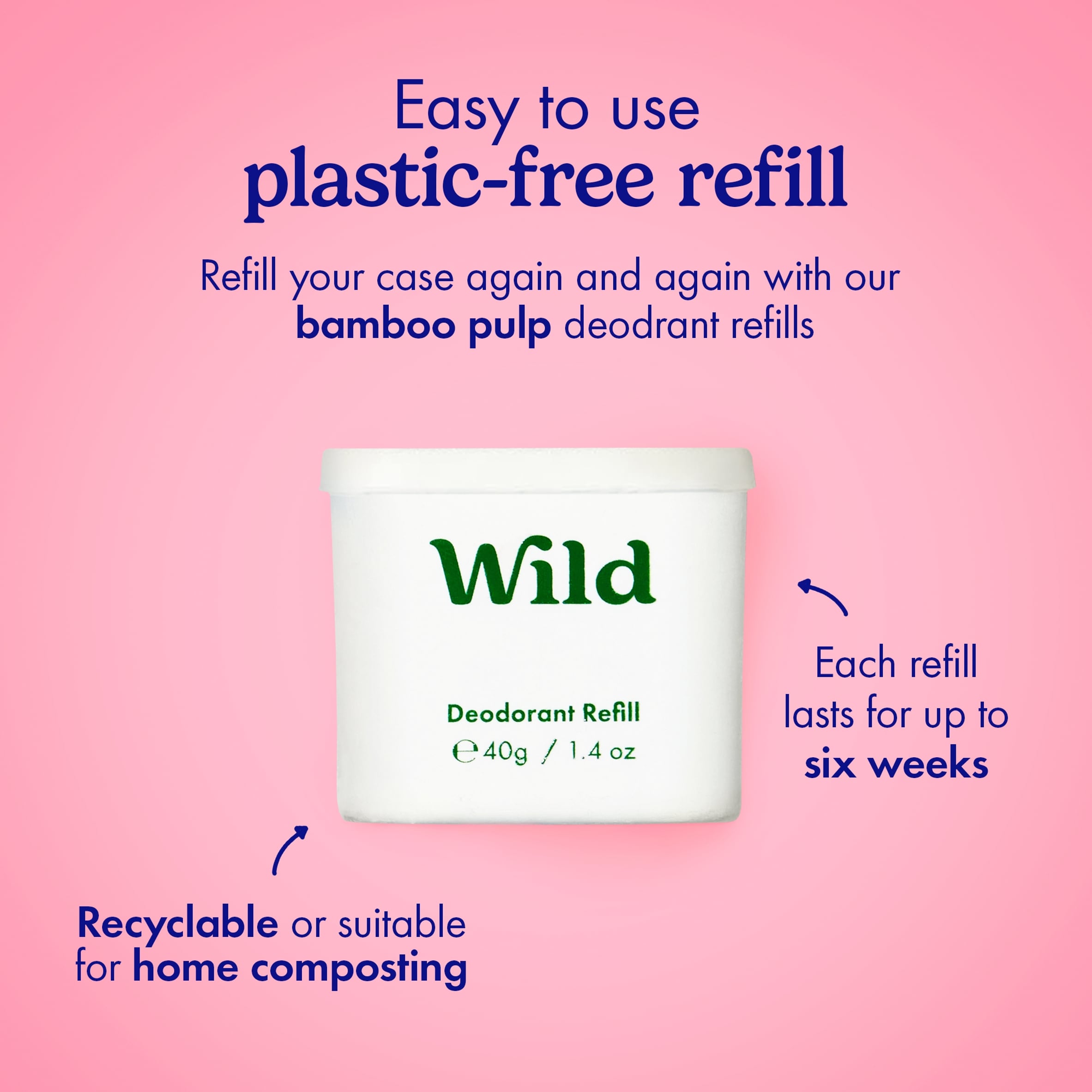 Wild Natural Deodorant Refill - Fresh Cotton & Sea Salt 40g thumbnail 4