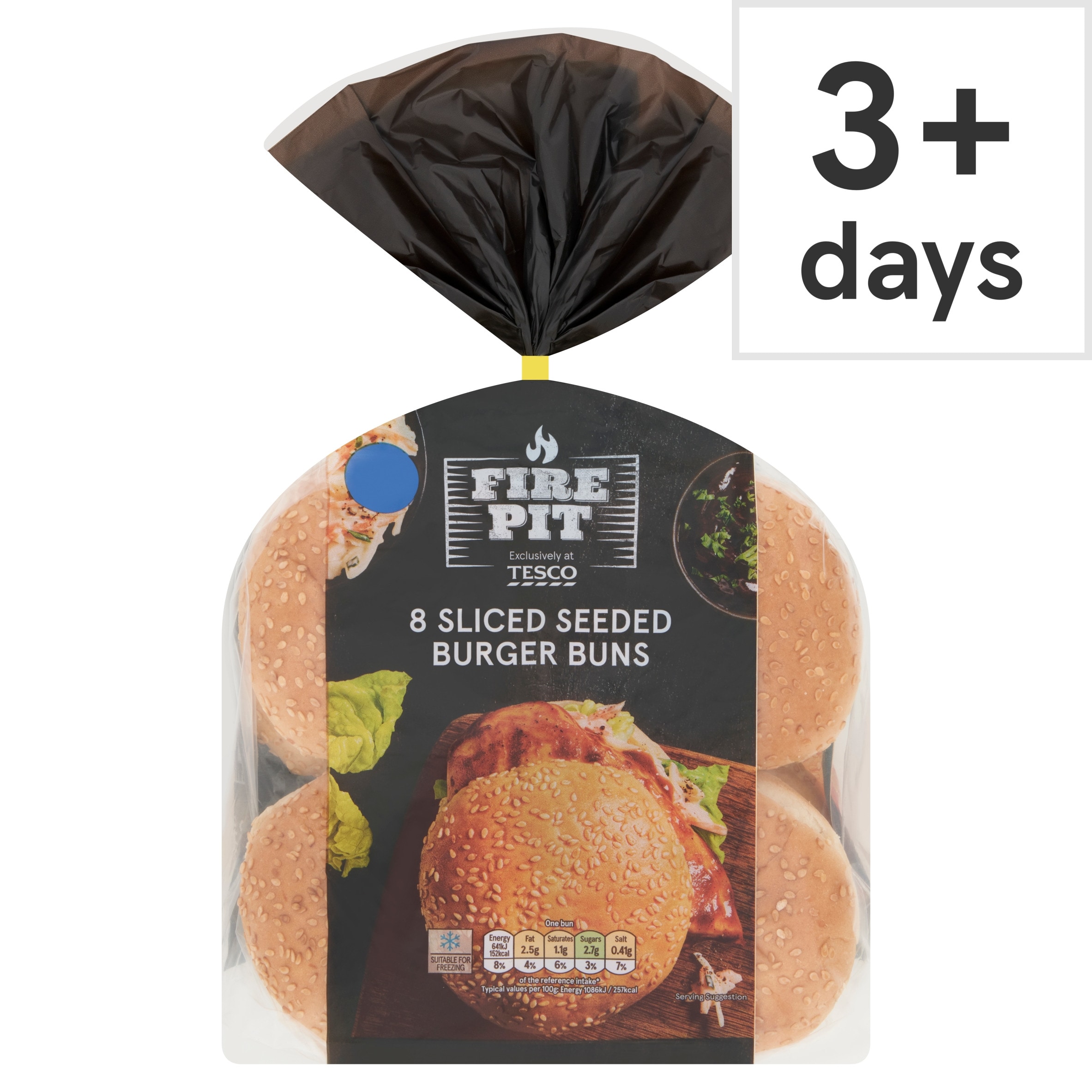Tesco Fire Pit 8 Sliced Seeded Burger Buns