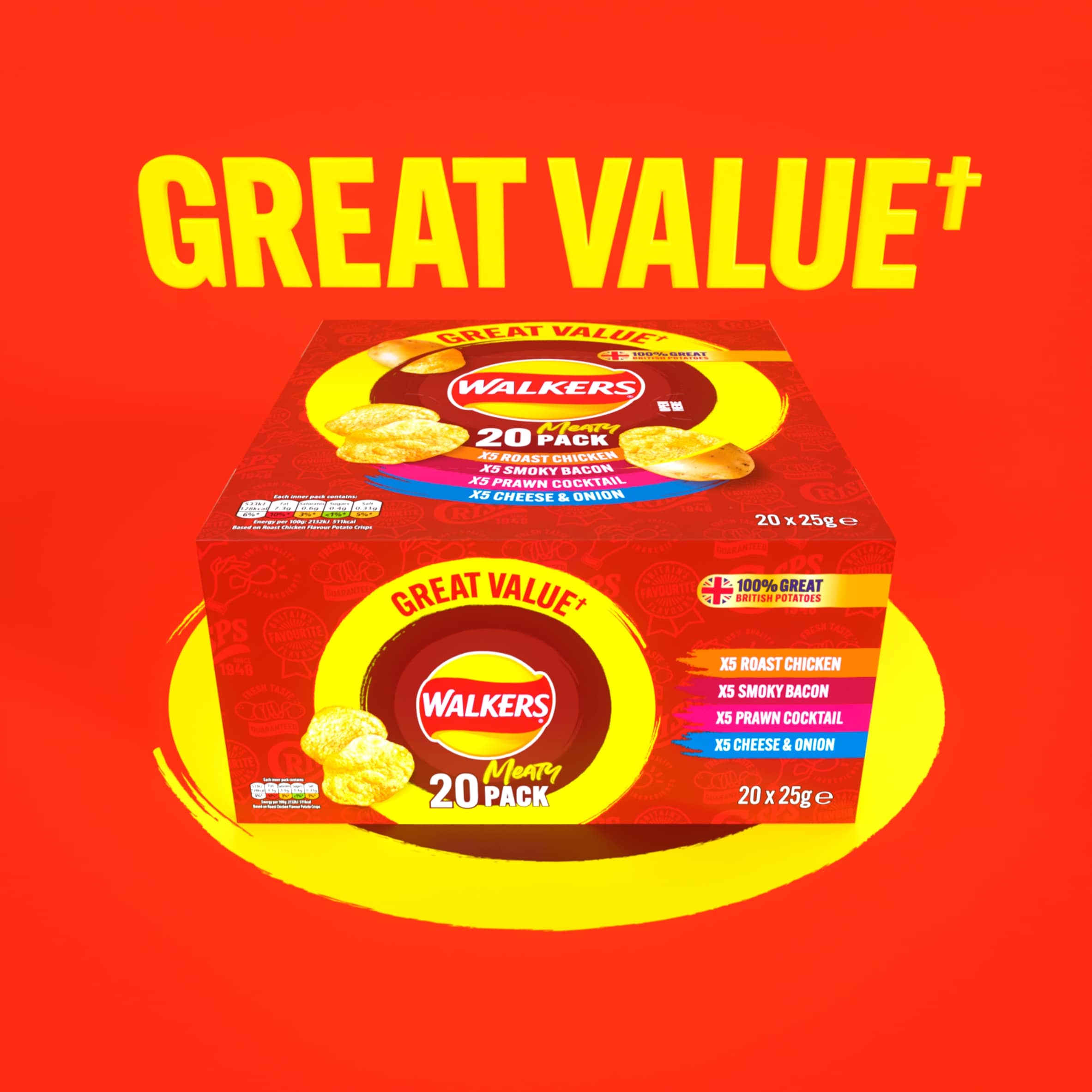 Walkers Meaty Variety Multipack Crisps Box 20x25g thumbnail 4