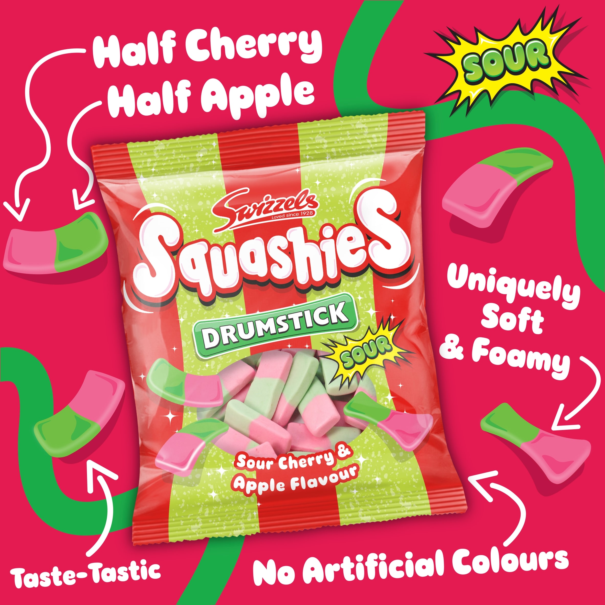 Swizzels Drumstick Squashies Sour Cherry & Apple 140G thumbnail 2