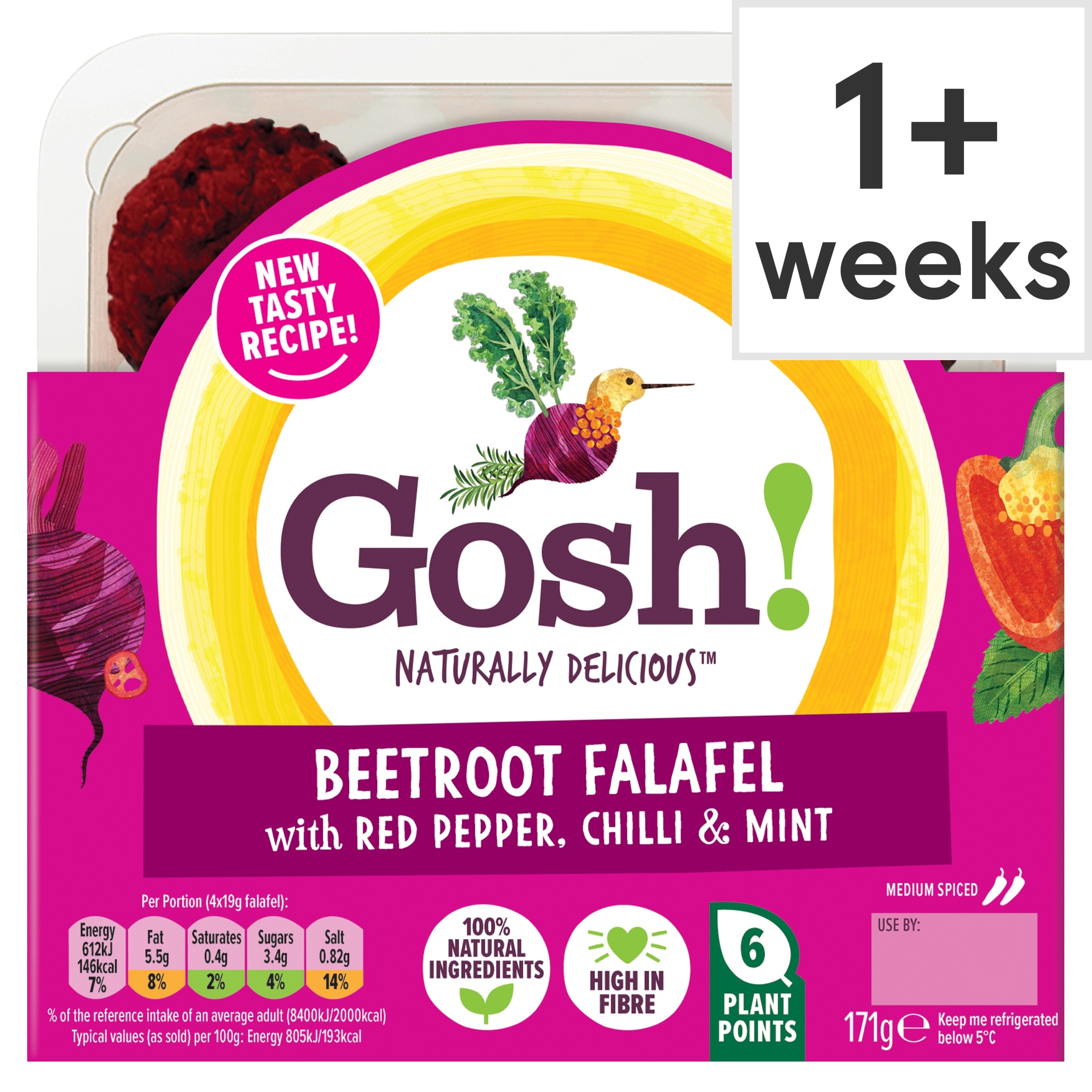 Gosh Beetroot Falafel With Red Pepper And Chli 171G