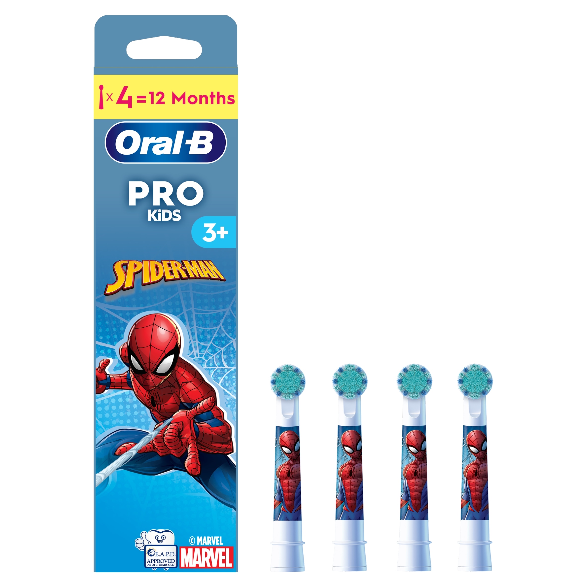 Oral-B Pro Kids Toothbrush Heads - Spiderman 4 Pack