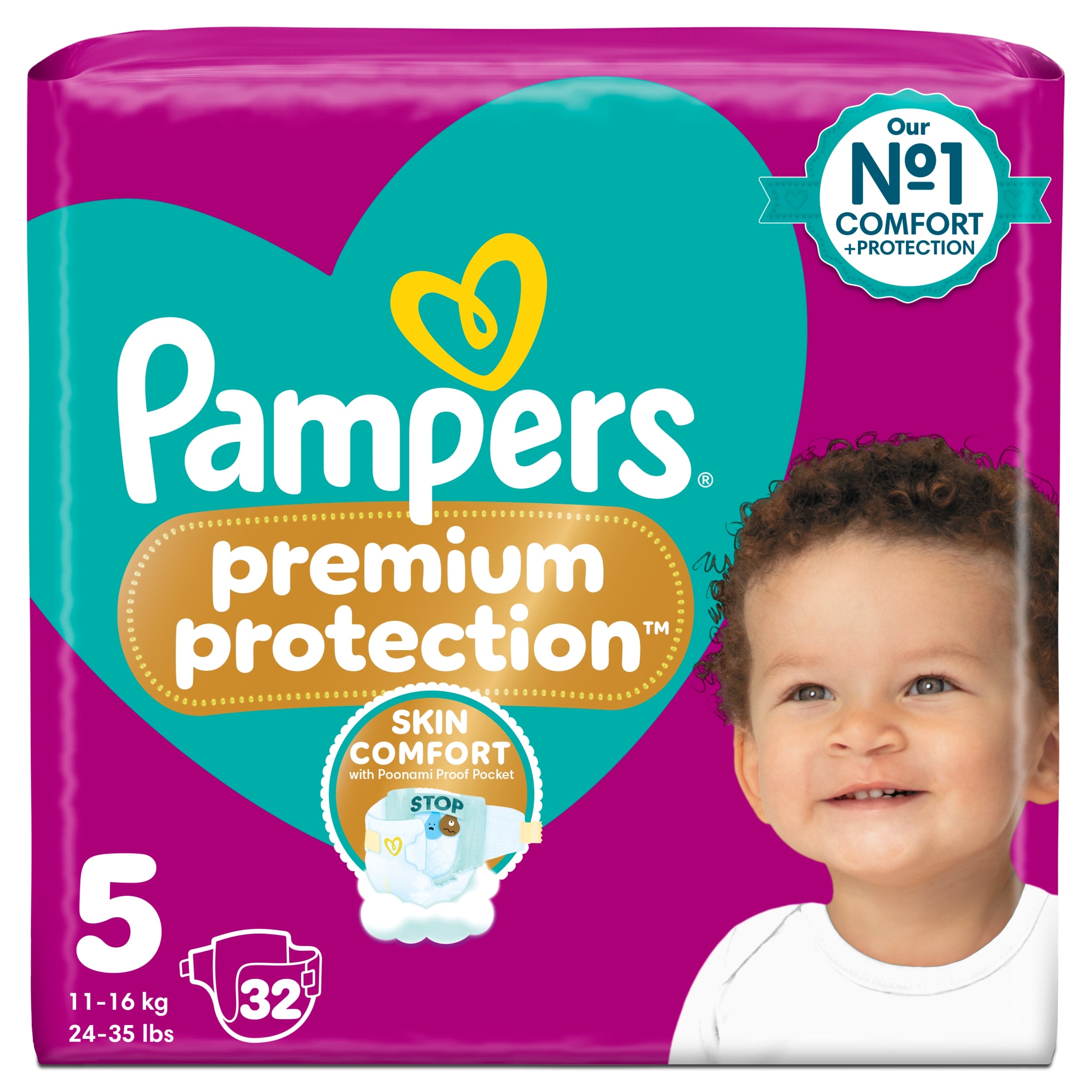 Pampers Premium Protection Nappies, Size 5 (11-16kg) Essential Pack