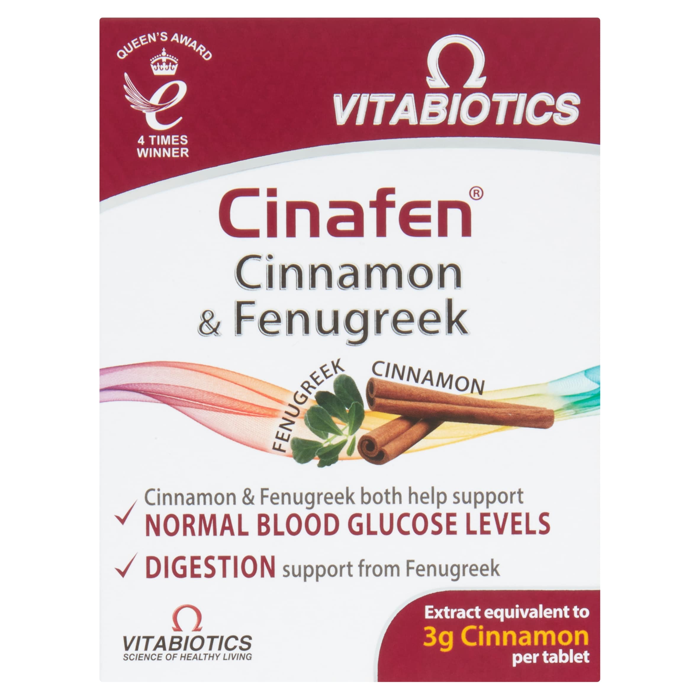 Vitabiotics Cinafen Food Supplement Tablets with Cinnamon & Fenugreek Flavour X60