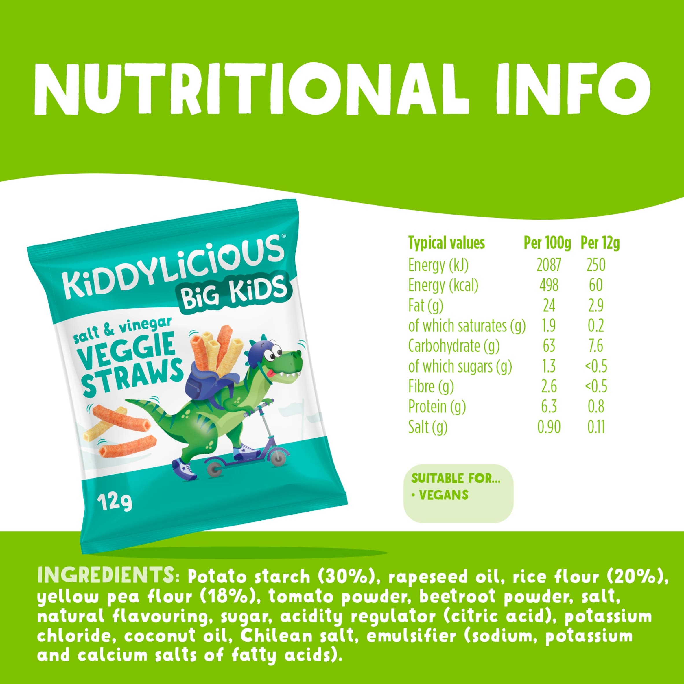 Kiddylicious Veggie Straws - Salt & Vinegar 4x12g thumbnail 3