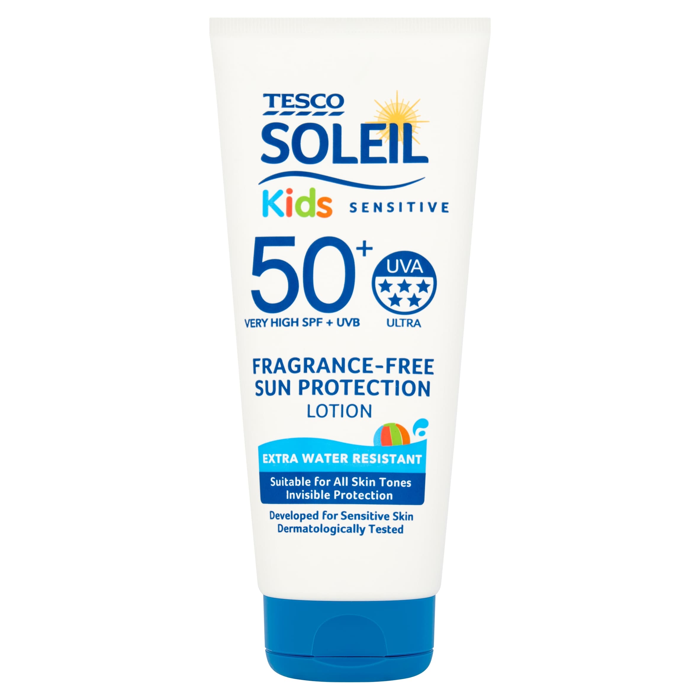 Tesco Soleil Kids Sensitive Fragrance-Free Sun Protection Lotion SPF50+ 200ml.