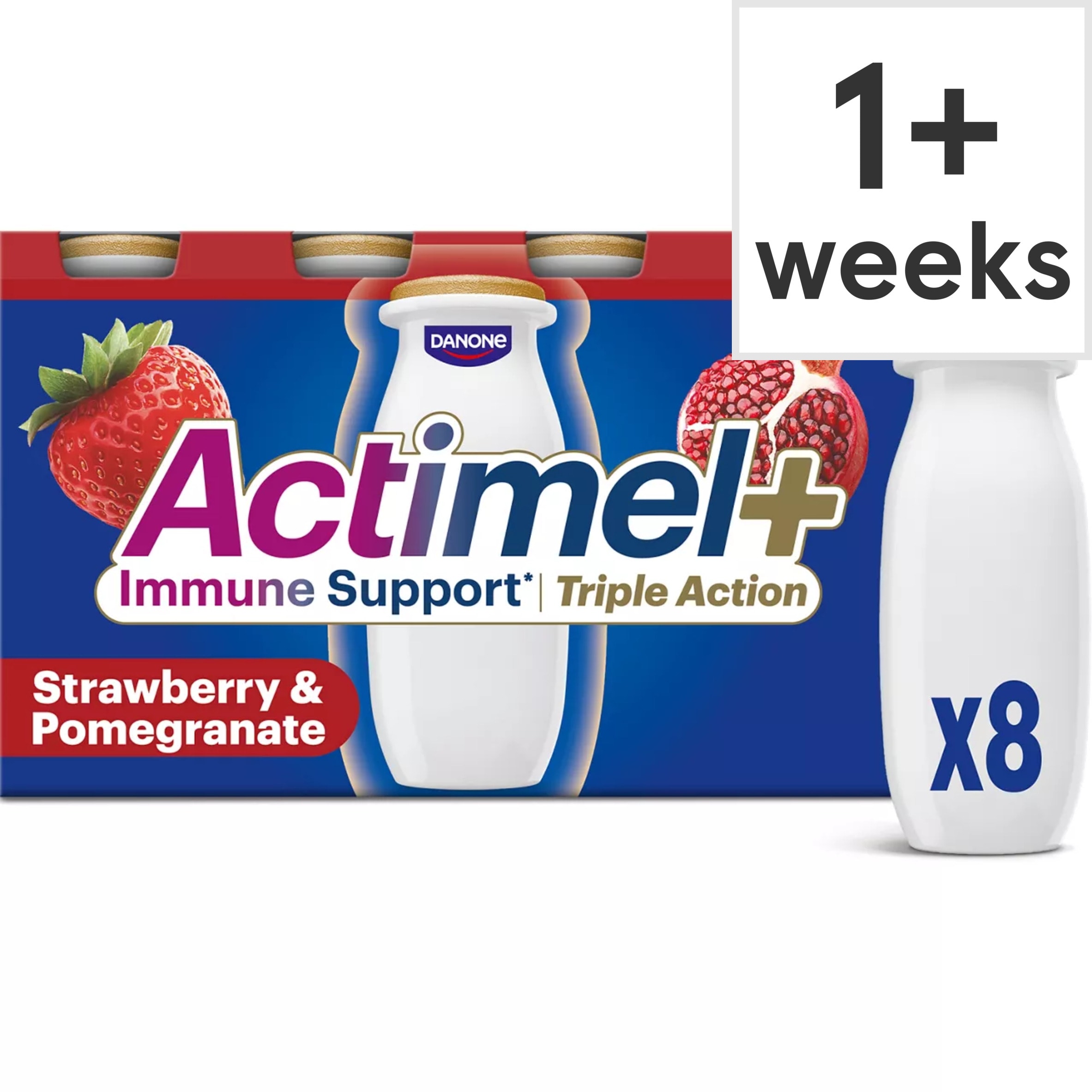 Actimel+ Triple Action 100% Vitamin D Strawberry & Pomegranate Yoghurt Drink 8x100g