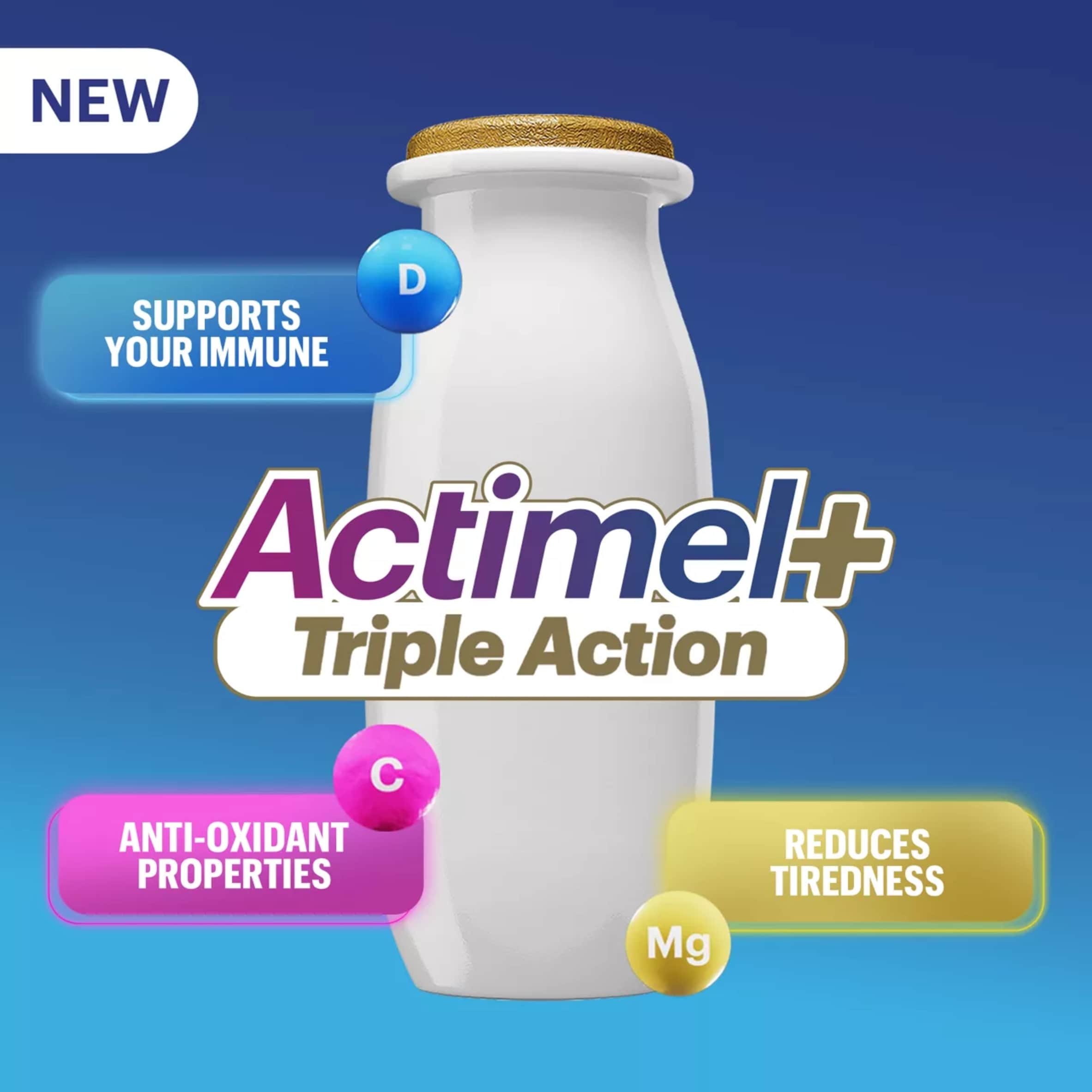 Actimel+ Triple Action 100% Vitamin D Strawberry & Pomegranate Yoghurt Drink 8x100g thumbnail 2