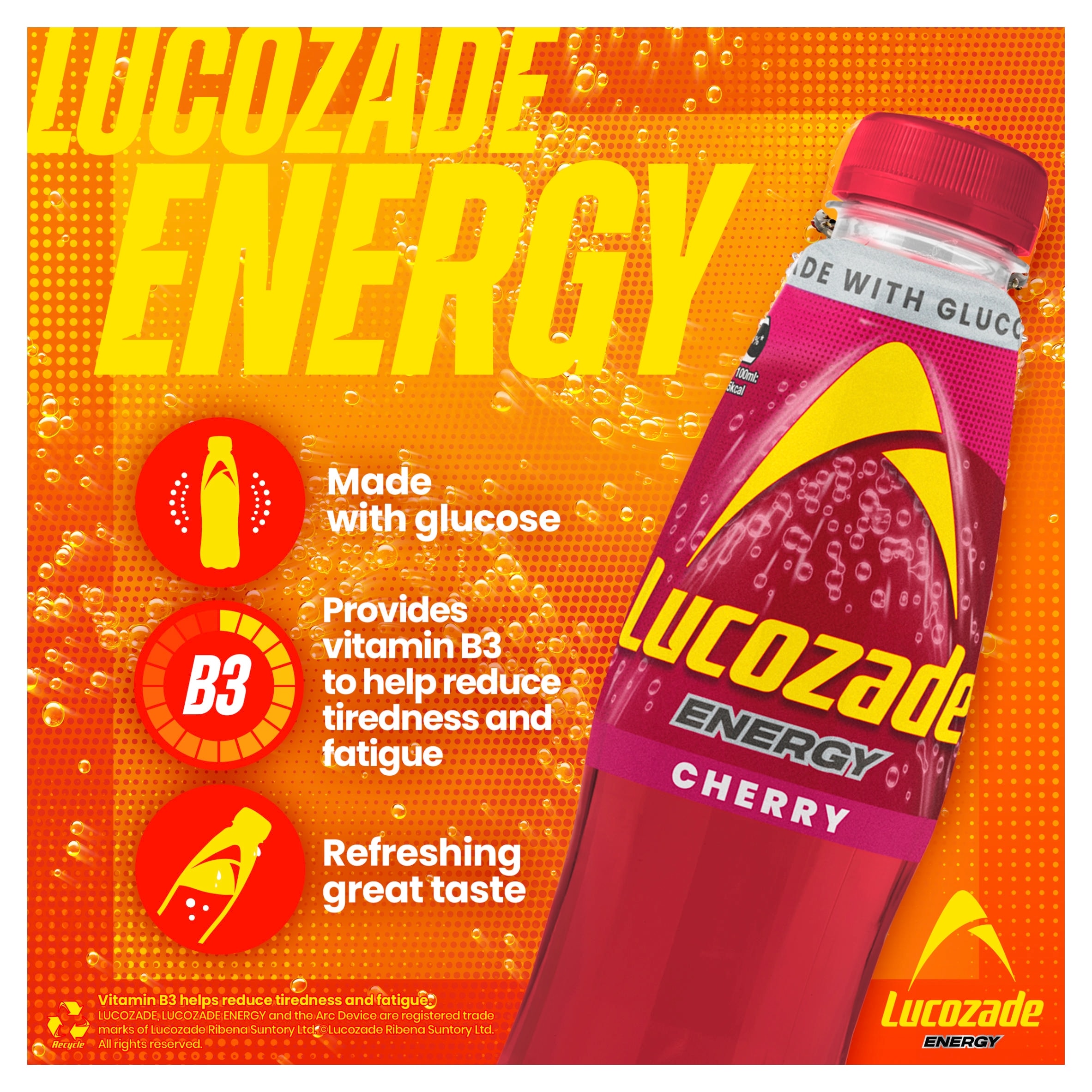 Lucozade Energy Drink Wild Cherry 4 x 380ml  thumbnail 2