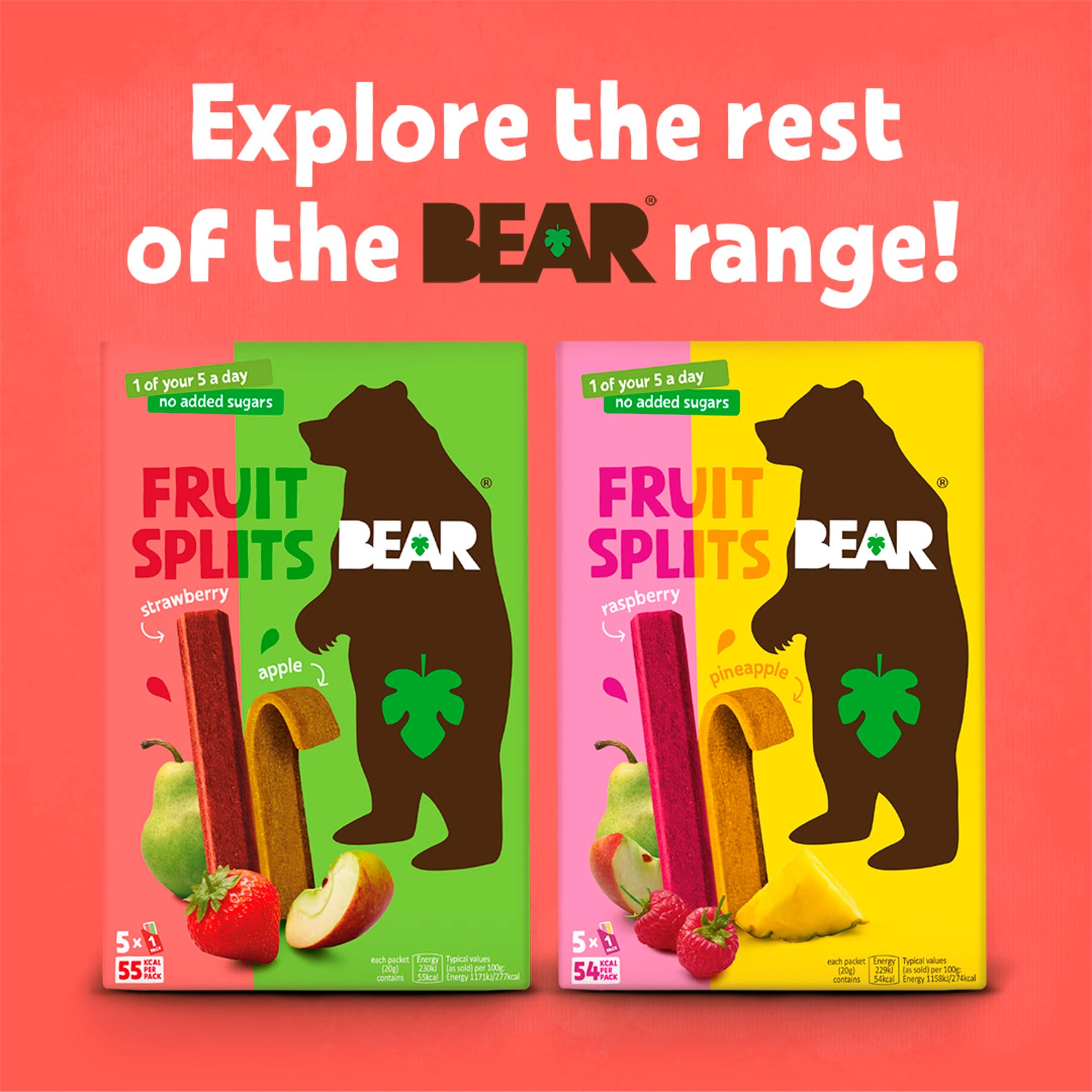 BEAR Fruit Splits Strawberry & Apple Multipack 5x20g thumbnail 3