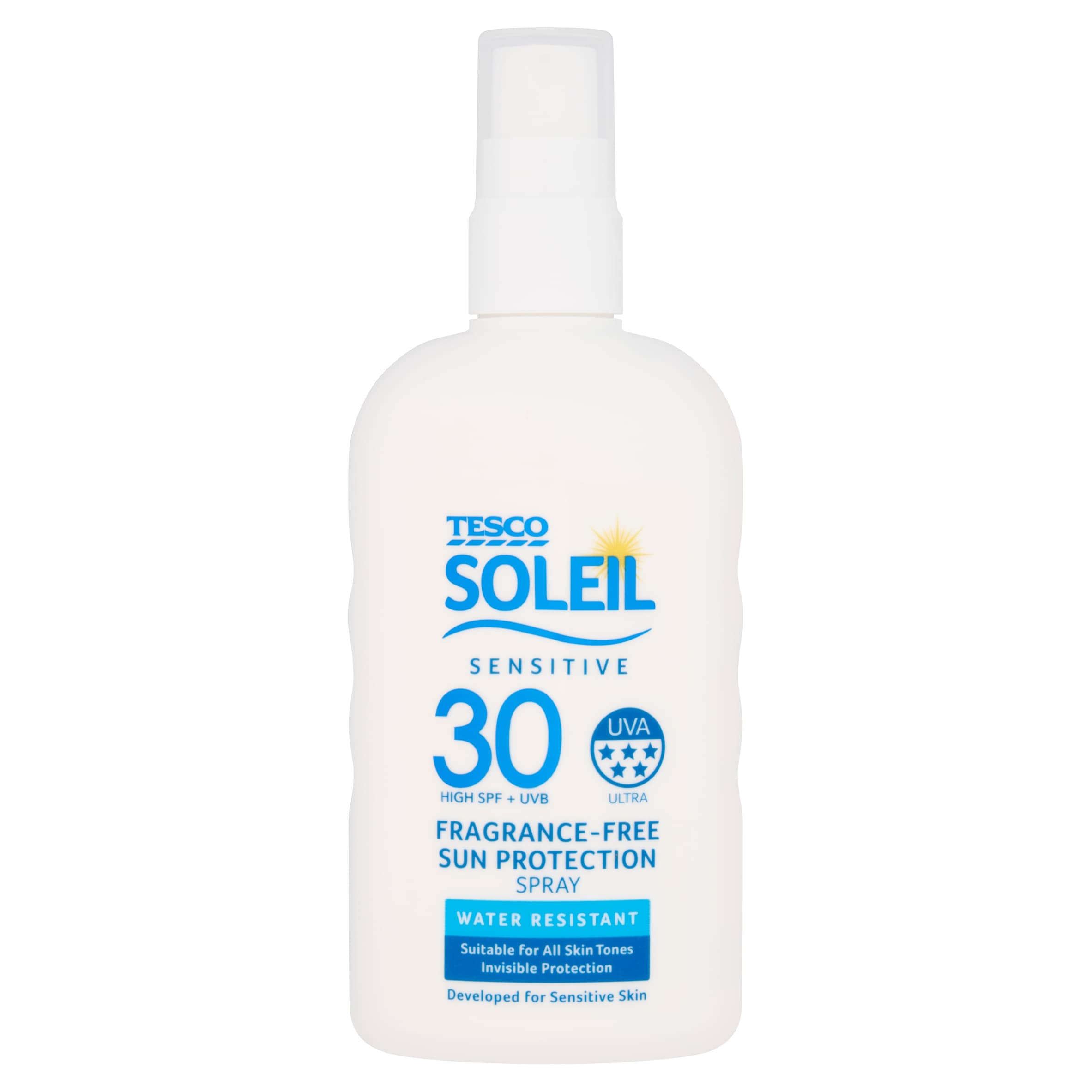 Tesco Soleil Sensitive Fragrance-Free Sun Protection Spray SPF30 200ml.