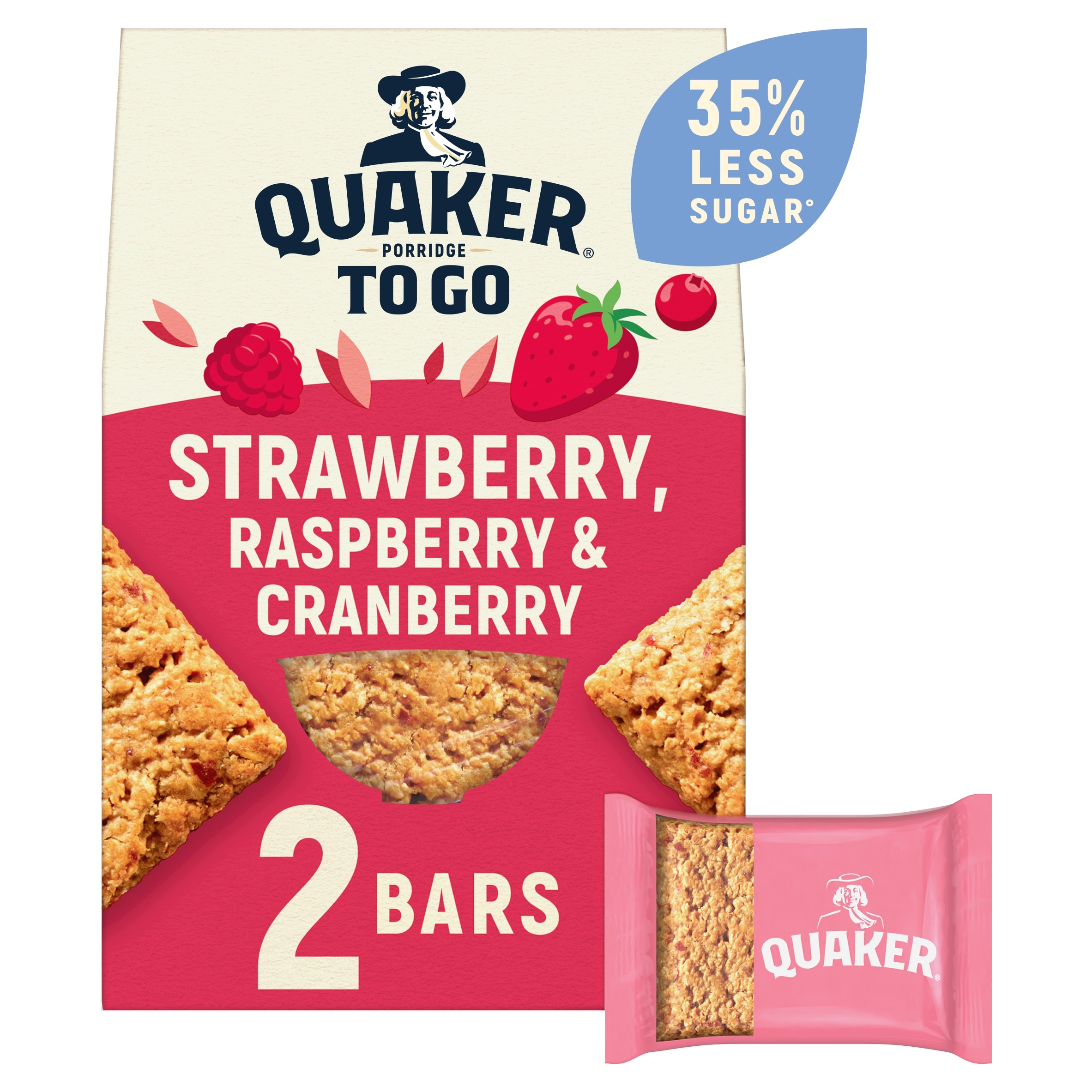Quaker Porridge To Go Strawberry Raspberry & Cranberry Bars 2X55G