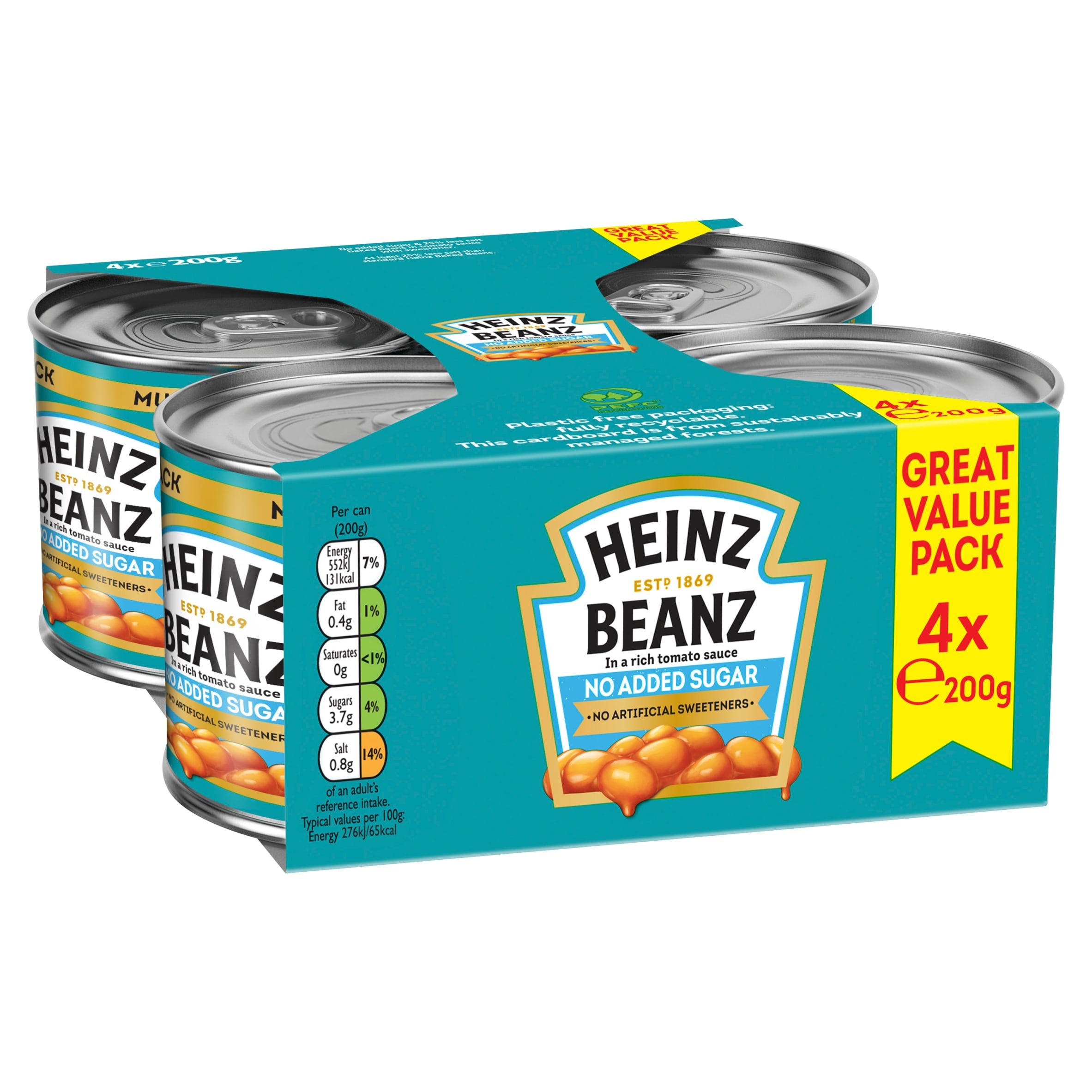 Heinz No Added Sugar Baked Beans in Tomato Sauce 4 x 200g thumbnail 2
