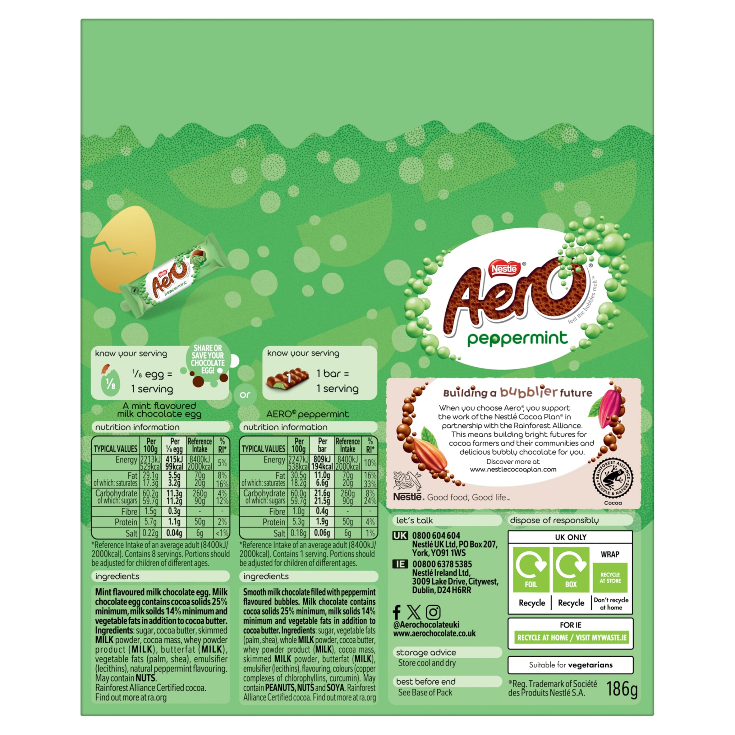 Aero Peppermint Milk Chocolate Easter Egg With Bar 186G thumbnail 3