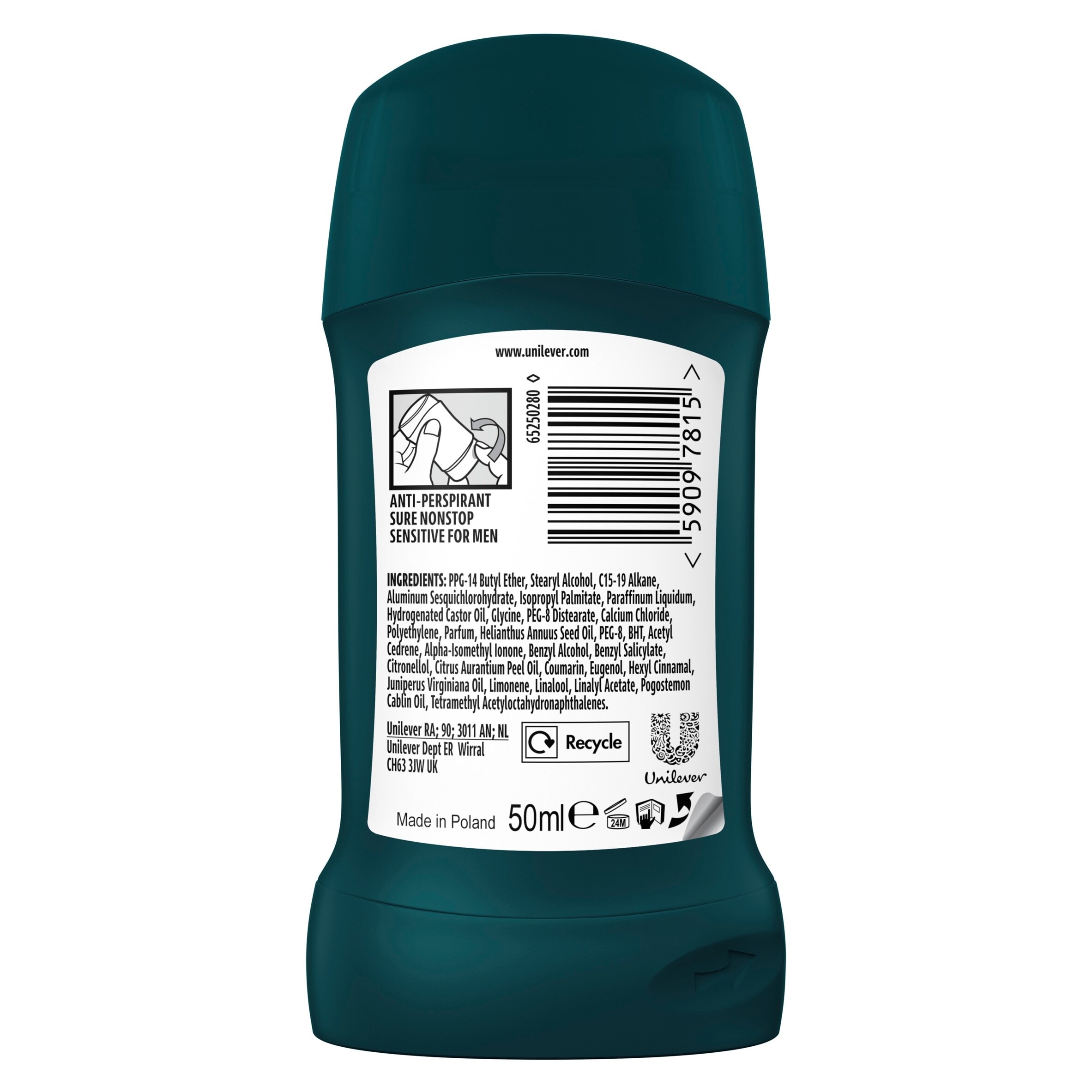 Sure Men Nonstop Protection 72h Sensitive Antiperspirant Deodorant Stick 50ml thumbnail 2