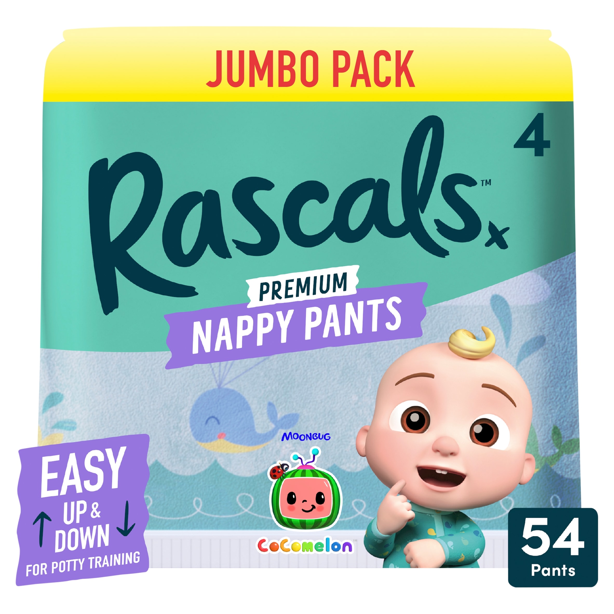 Rascals Premium Cocomelon Nappy Pants Size 4 54 Pack