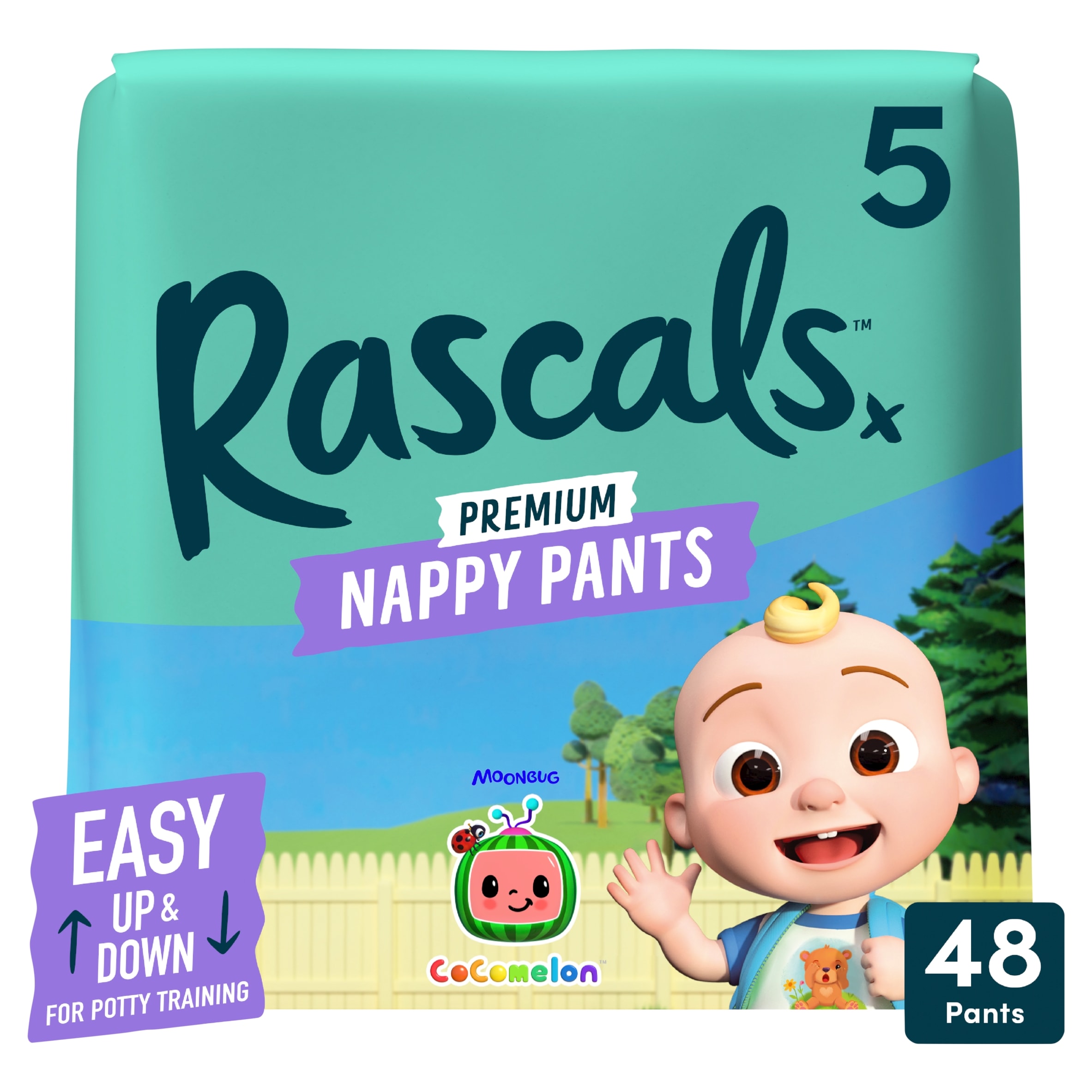 Rascals Premium CoComelon Nappy Pants, Size 5 | 48 Jumbo Pack