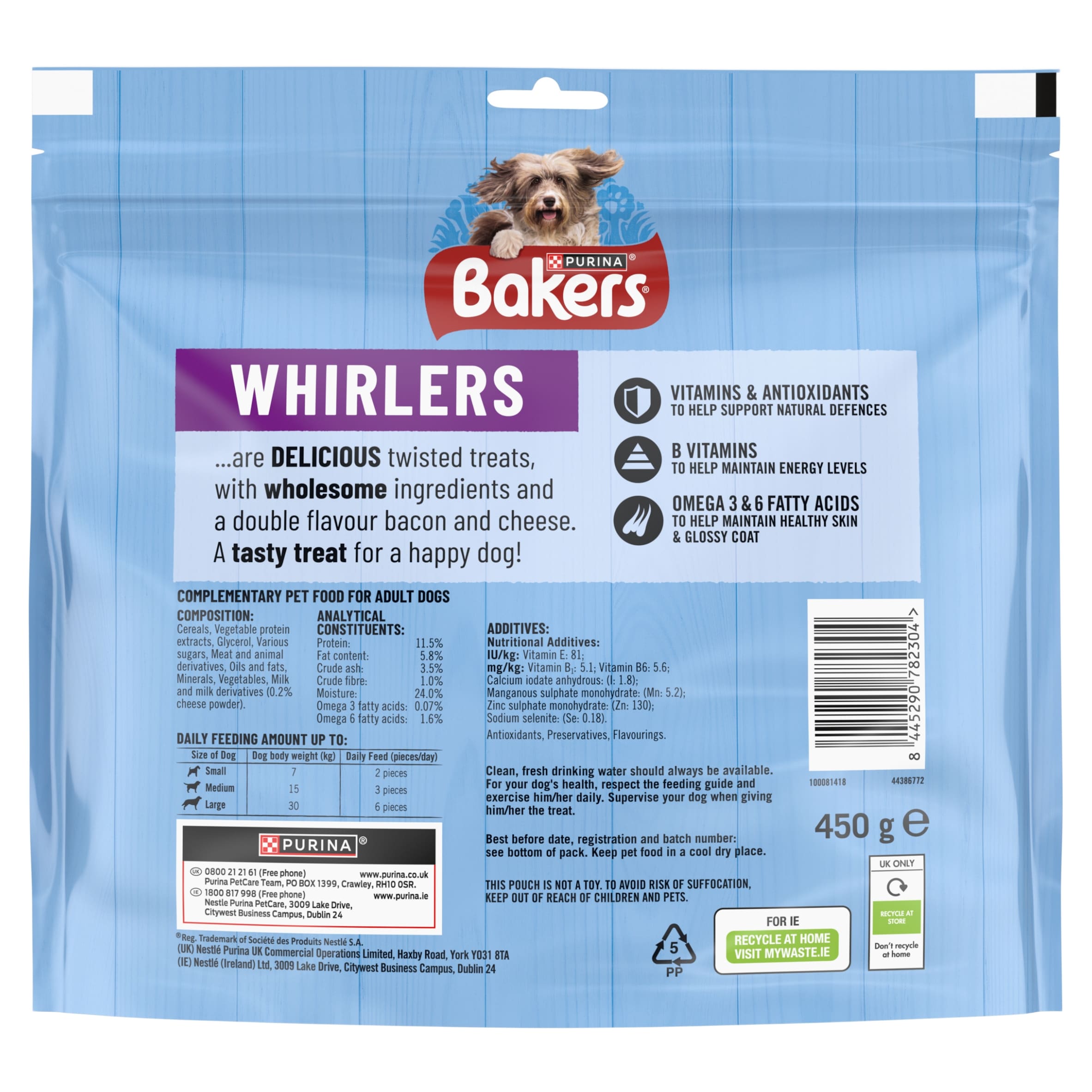 BAKERS Whirlers Bacon and Cheese Dog Treats 450g thumbnail 2