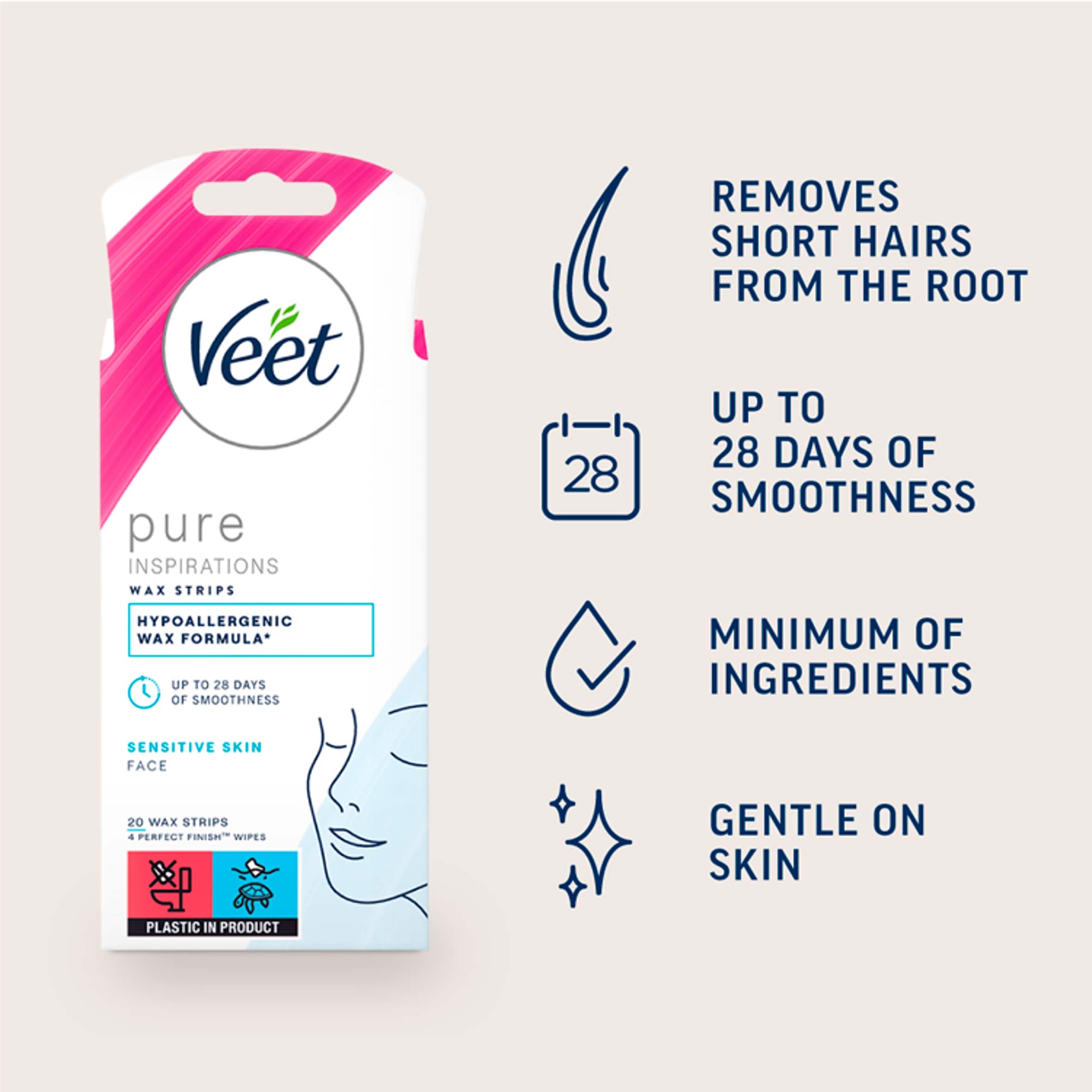 Veet Pure Inspirations Face Wax Strips - Sensitive Skin 20 Pack thumbnail 3