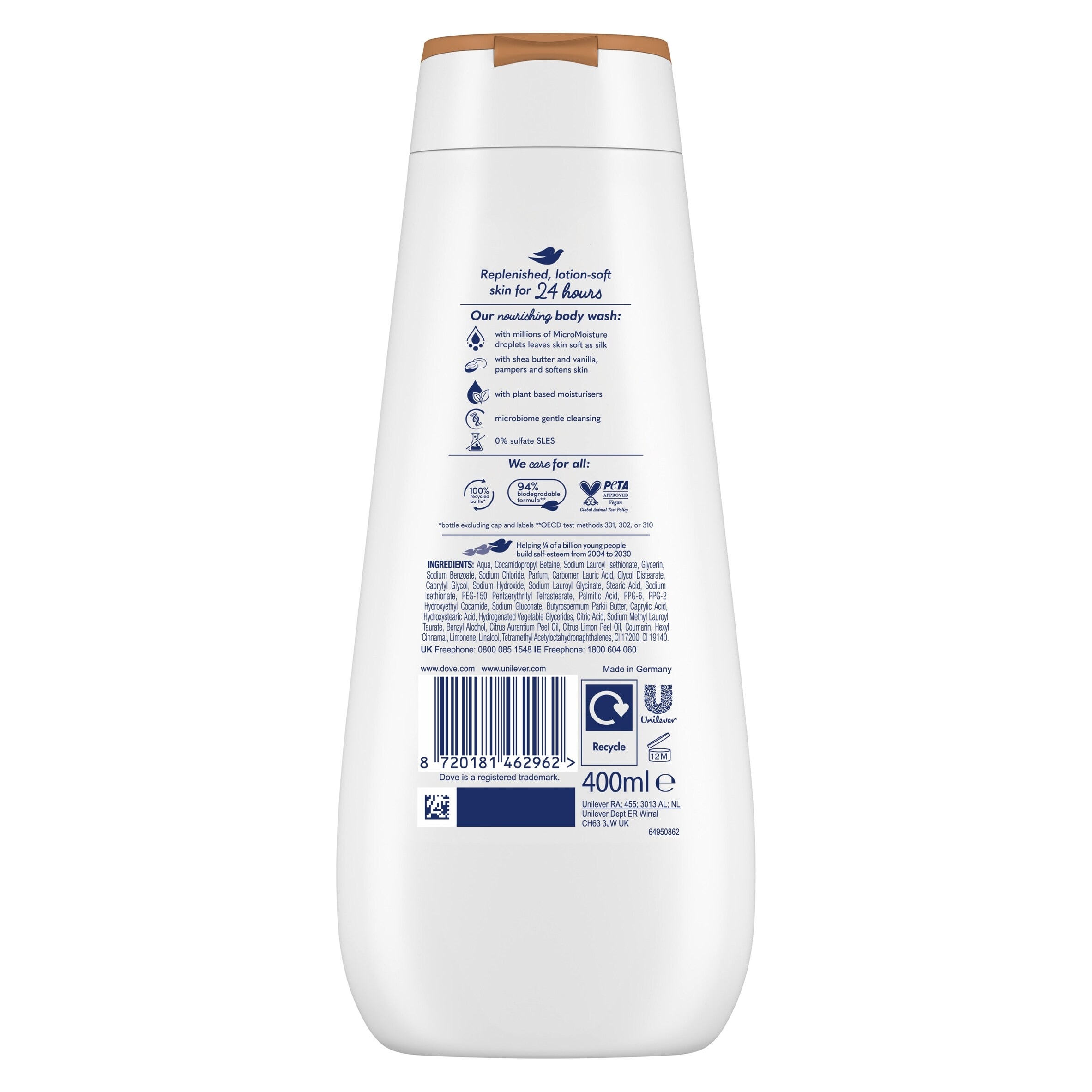 Dove Pampering 24hr Moisturisation Advanced Care Body Wash Shower Gel Shea Butter & Vanilla 400ml thumbnail 5