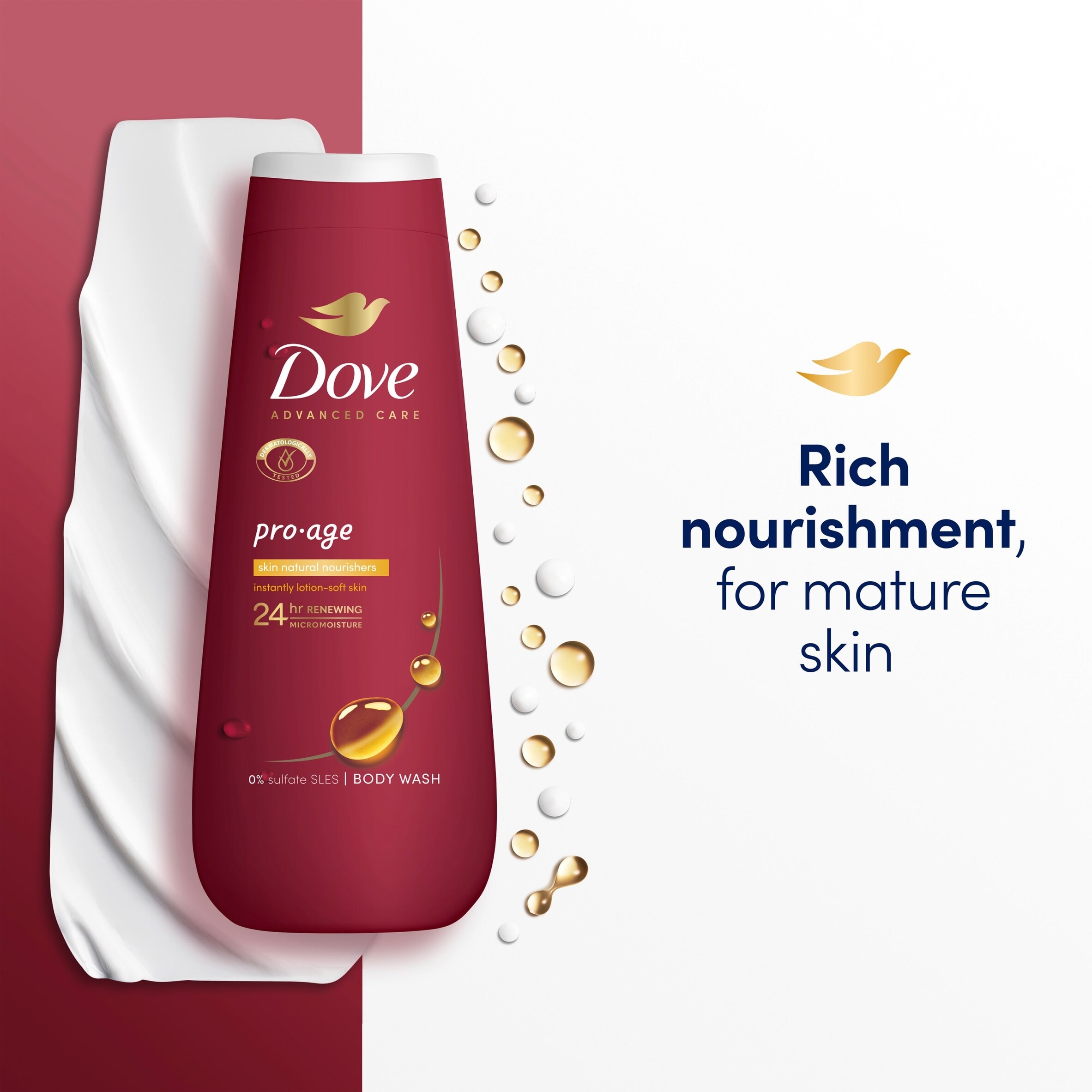 Dove Pro-Age 24hr Moisturisation Advanced Care Body Wash Shower Gel 400ml thumbnail 2