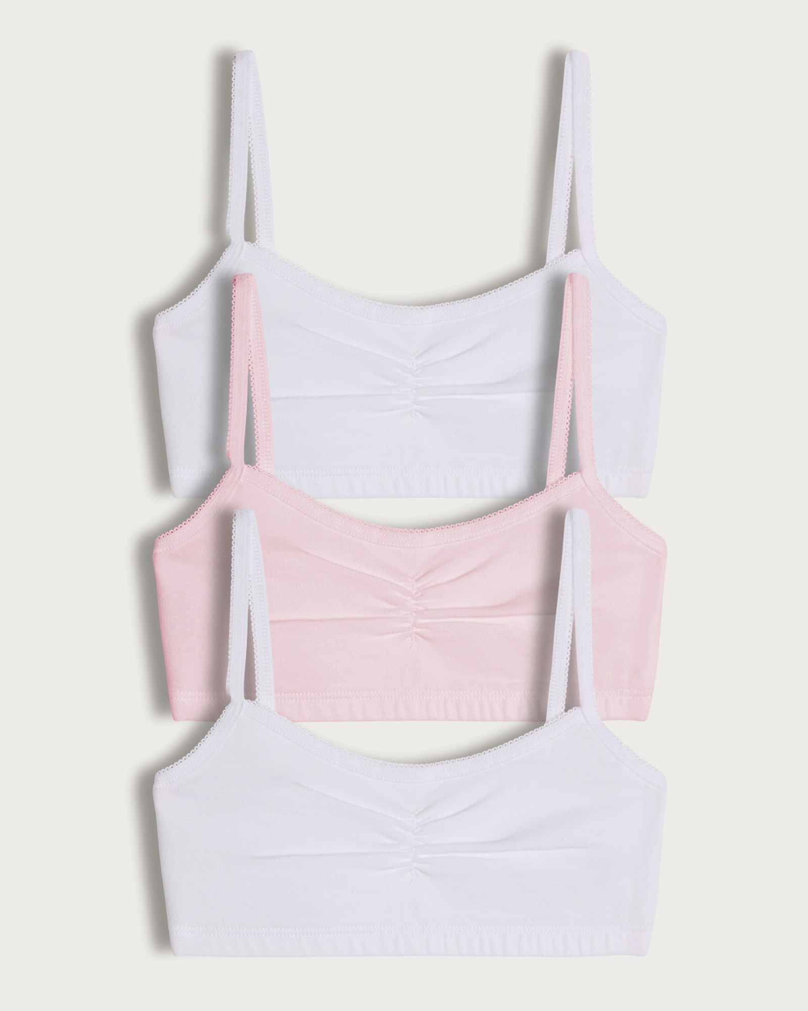 F&F Girls 3-Pack Cotton Rich Ruched Front Crop Tops in Multi