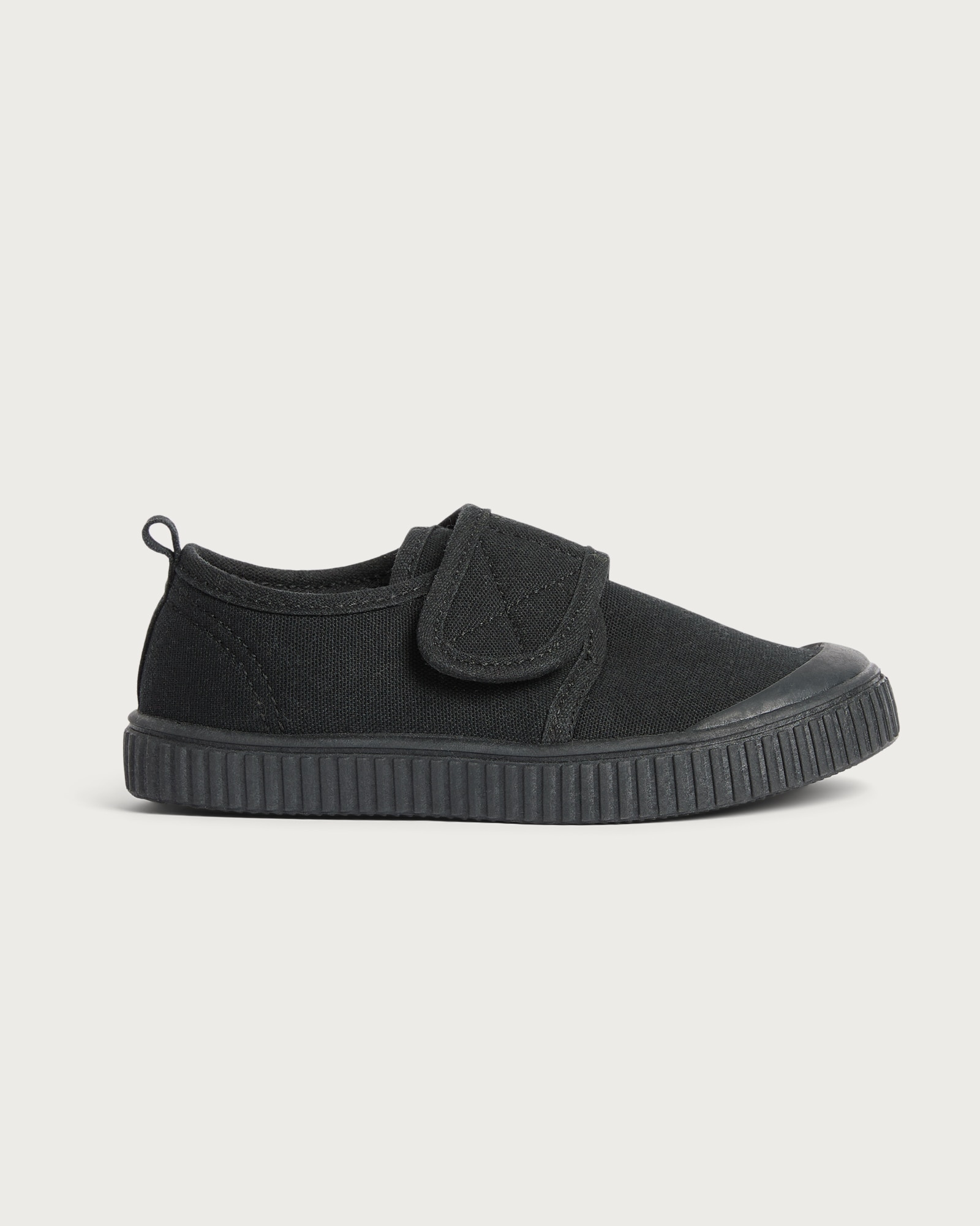 F&F School Boys Canvas Touch Fastening Plimsols in Black