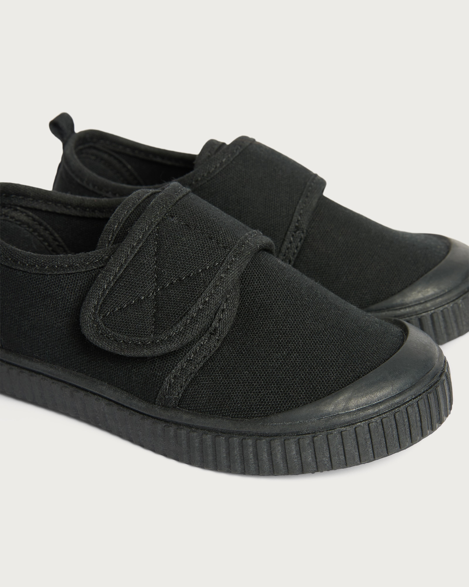 F&F School Boys Canvas Touch Fastening Plimsols in Black thumbnail 3