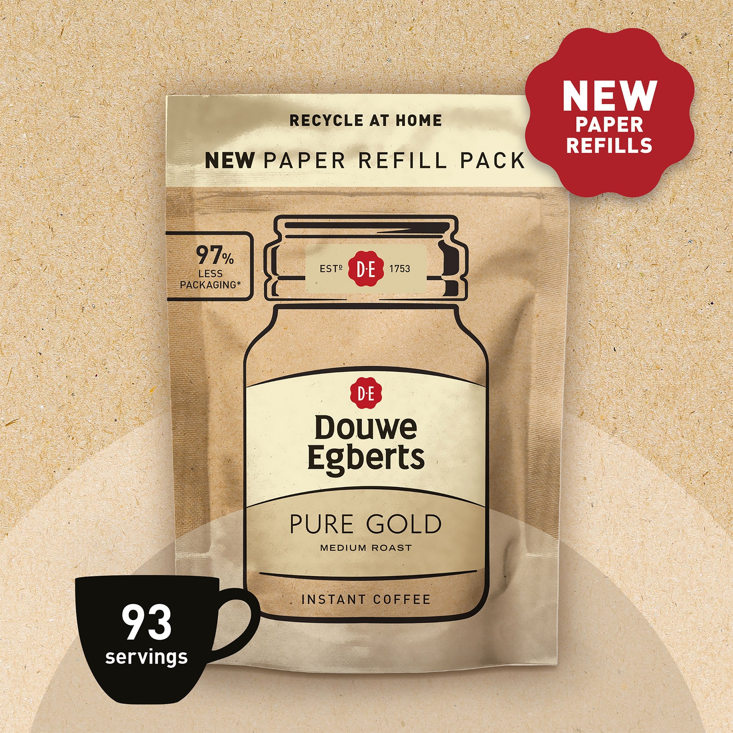 Douwe Egberts Pure Gold Paper Refill Instant Coffee 150G thumbnail 2