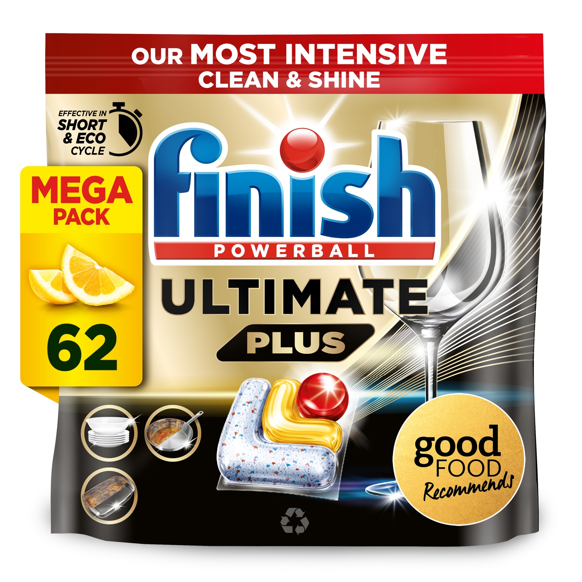 Finish Ultimate Plus All In One Dishwasher Tablets - Lemon 62 Pack 756.4g